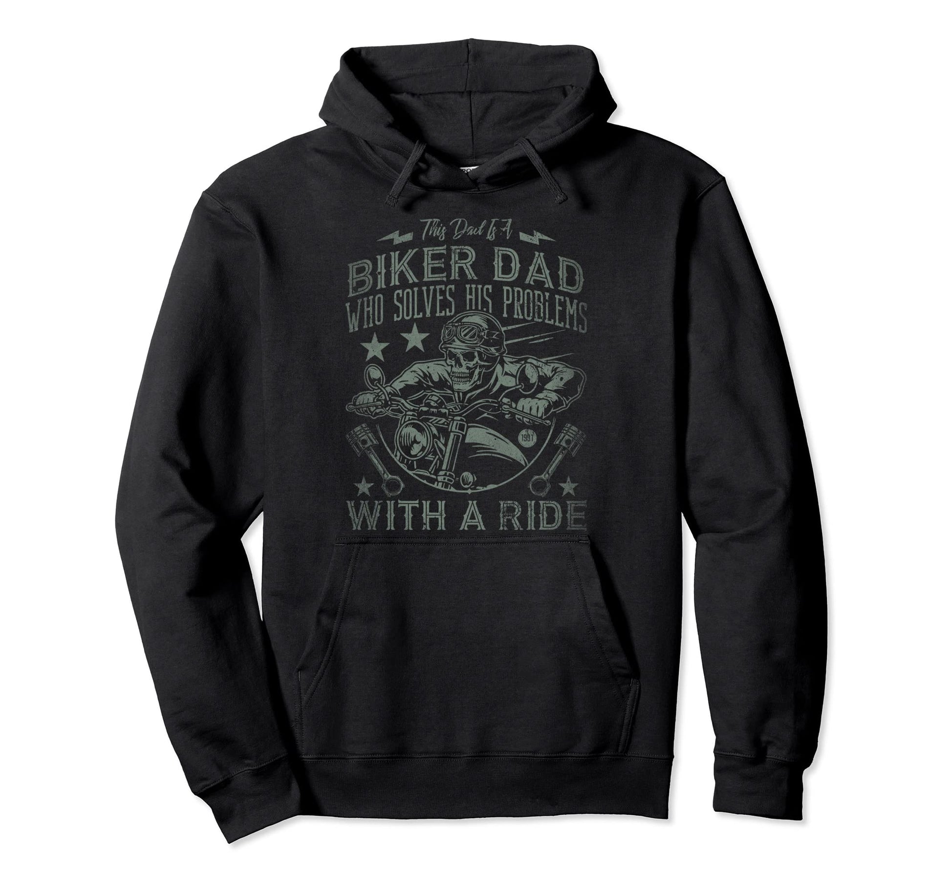 This Dad Is Biker Who Solves His Problems Hoodie - Trendy Graphic Unisex - T-Shirt, Sweatshirt, Hoodie