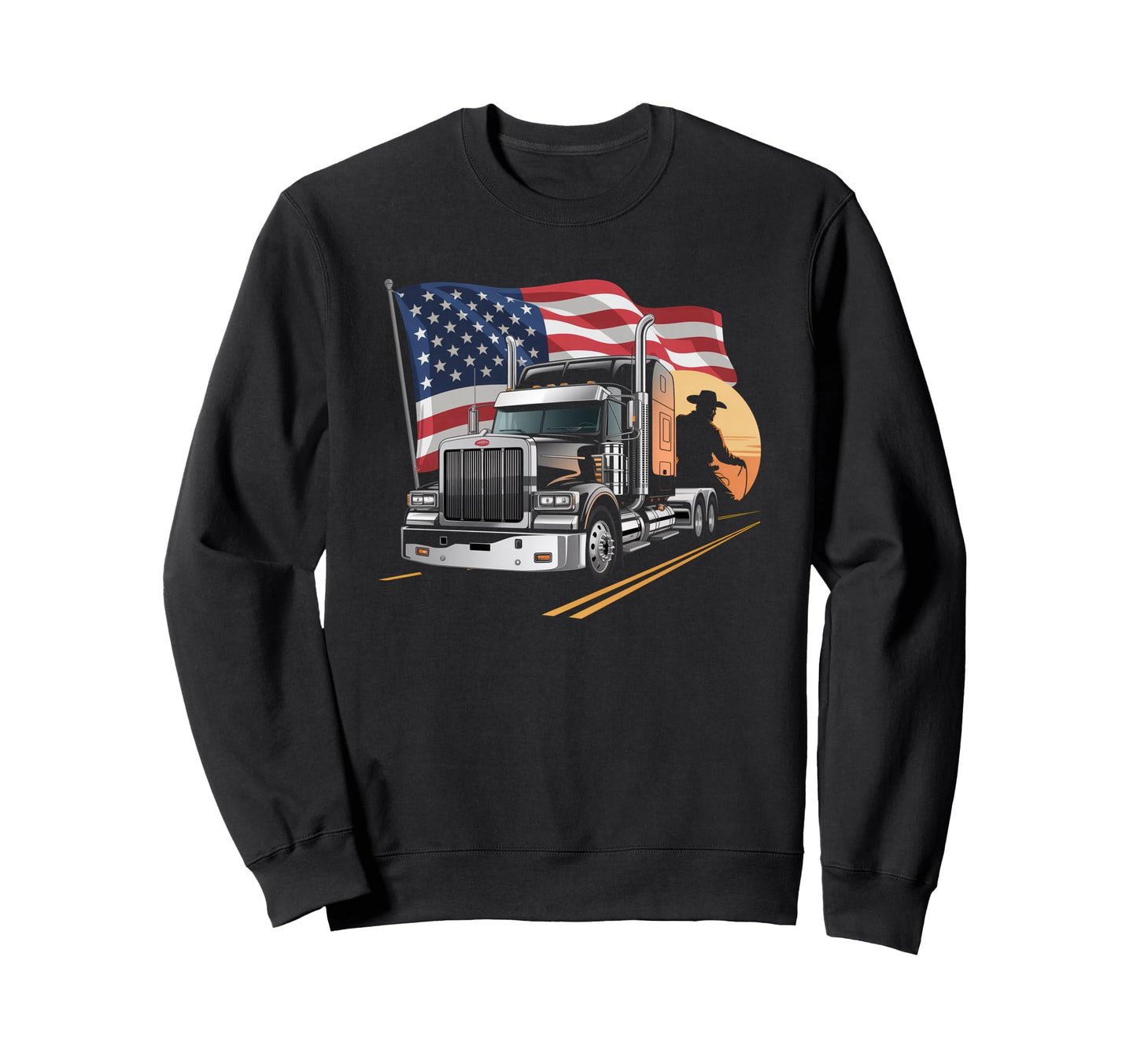 American Flag Trucker Dad Big Rig Sweatshirt - Custom Art Print Men Women - T-Shirt, Sweatshirt, Hoodie