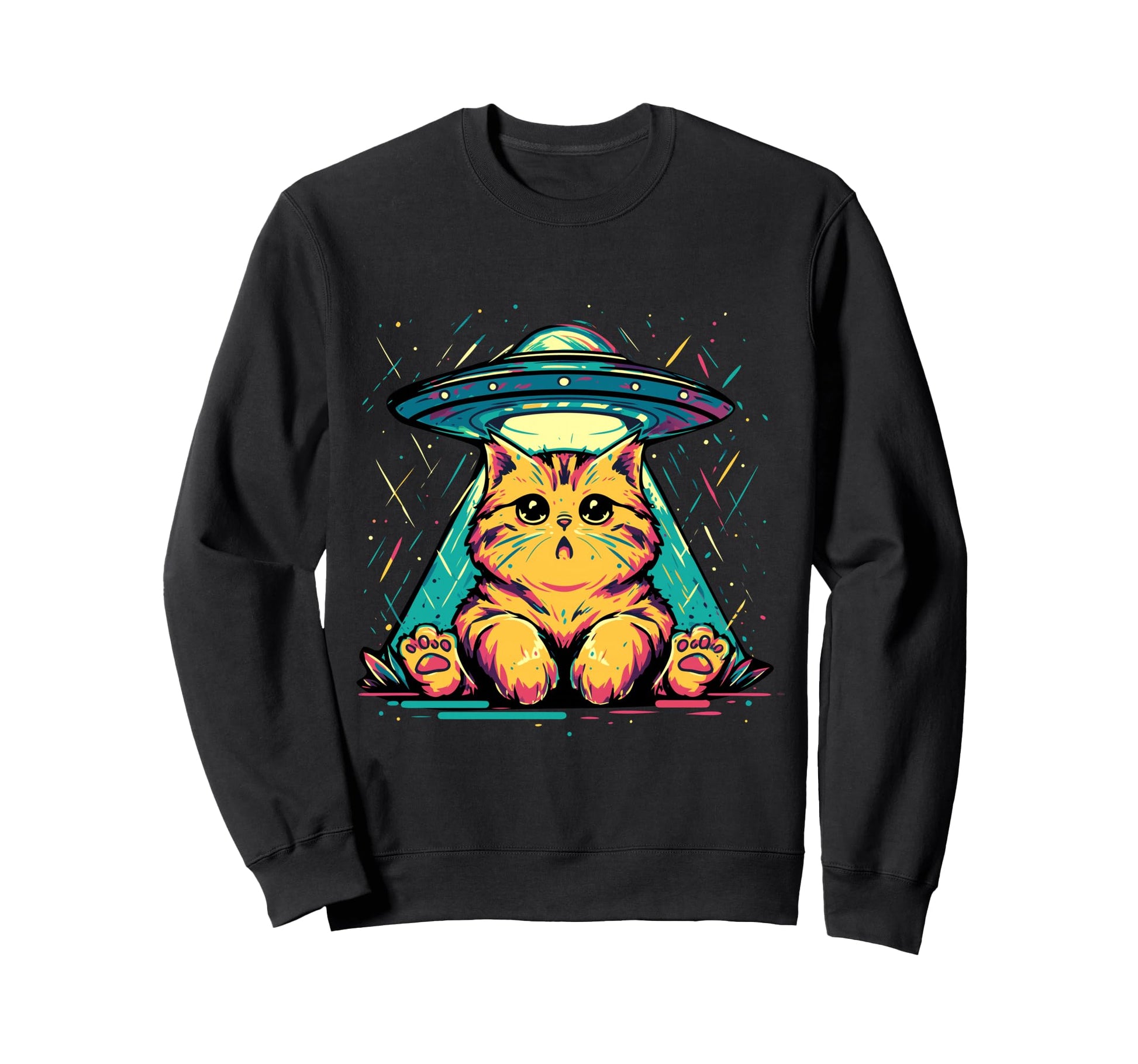 Cartoon Ufo Alien Cat Selfie Pop Sweatshirt - Streetwear Style for Adults - T-Shirt, Sweatshirt, Hoodie