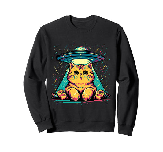 Cartoon Ufo Alien Cat Selfie Pop Sweatshirt - Streetwear Style for Adults - T-Shirt, Sweatshirt, Hoodie