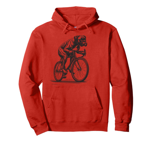 Boxer Dog Riding Bike Bicycle Biker Hoodie - Aesthetic Graphic Unisex - T-Shirt, Sweatshirt, Hoodie