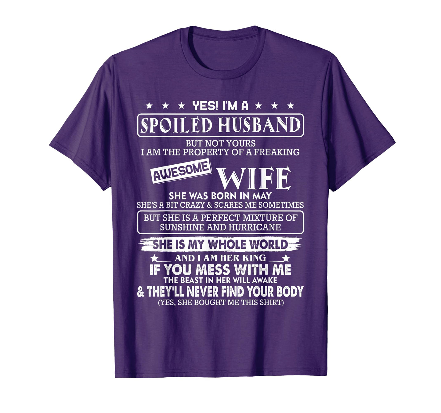 Im Spoiled Husband Awesome Wife She T-Shirt - Minimalist Print Men Women - T-Shirt, Sweatshirt, Hoodie