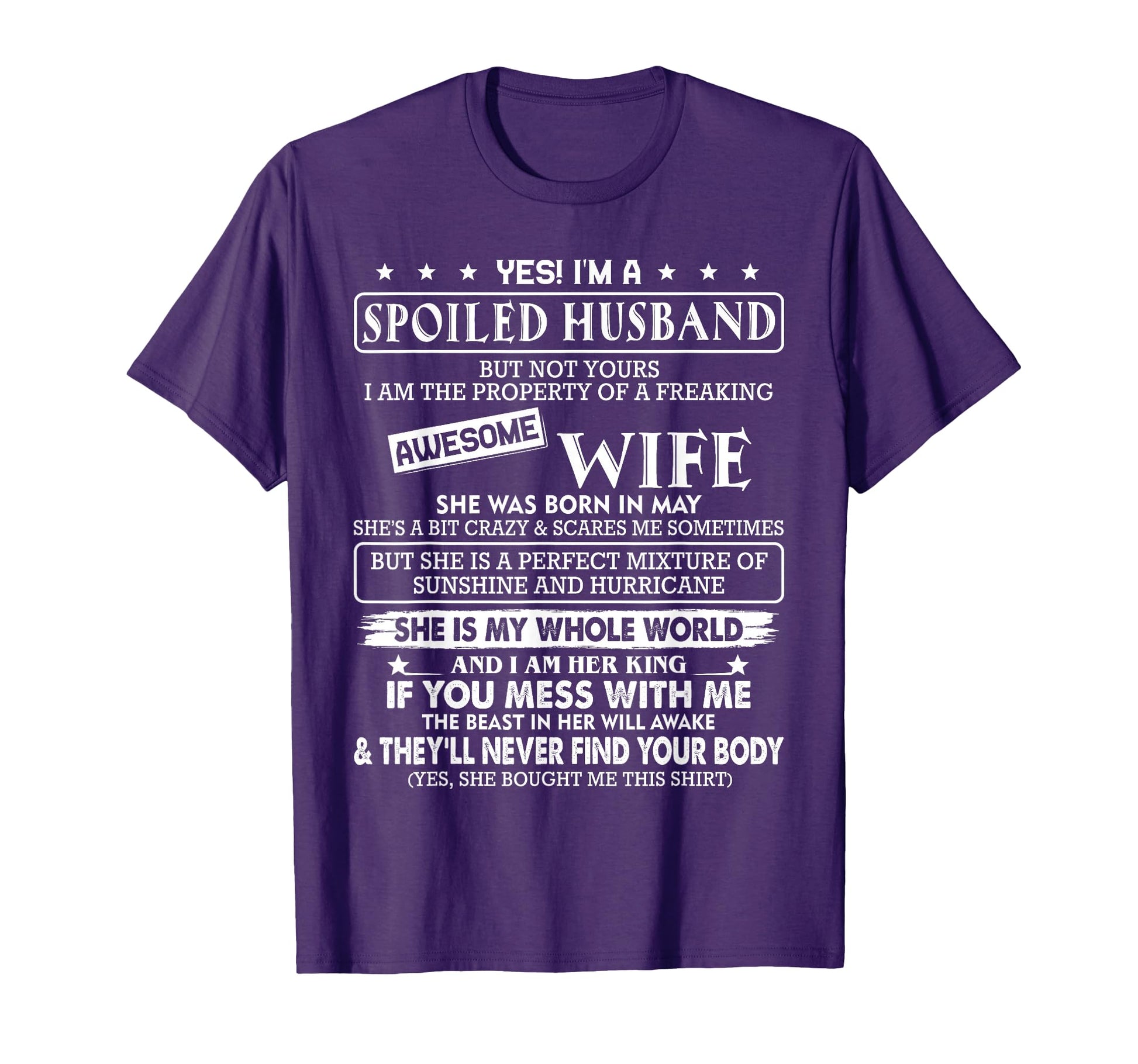 Im Spoiled Husband Awesome Wife She T-Shirt - Minimalist Print Men Women - T-Shirt, Sweatshirt, Hoodie