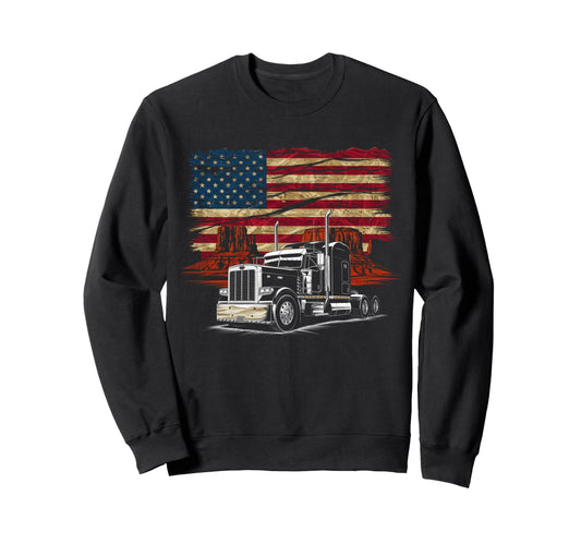American Flag Trucker Dad Big Rig Sweatshirt - Graphic Print for Adults - T-Shirt, Sweatshirt, Hoodie