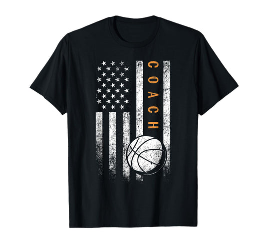 Basketball Coach American Flag Basketball T-Shirt - Novelty Apparel Unisex - T-Shirt, Sweatshirt, Hoodie