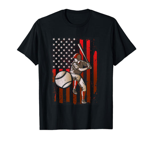 Baseball Player American Flag T-Shirt - Novelty Apparel Men Women - T-Shirt, Sweatshirt, Hoodie