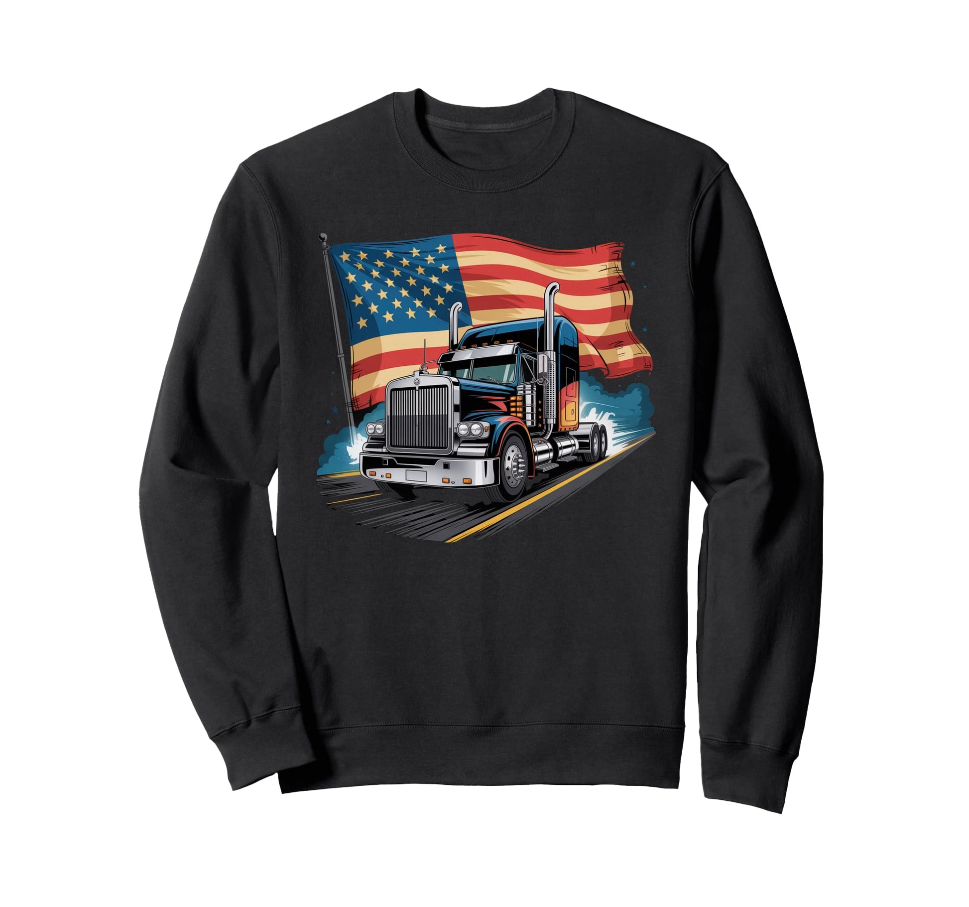 American Flag Trucker Dad Big Rig Sweatshirt - Unique Graphic Men Women - T-Shirt, Sweatshirt, Hoodie