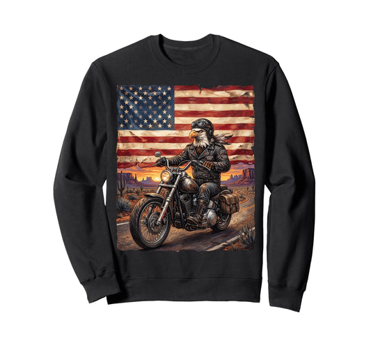 American Flag Biker Eagle Patriotic Sweatshirt - Trendy Graphic Unisex - T-Shirt, Sweatshirt, Hoodie