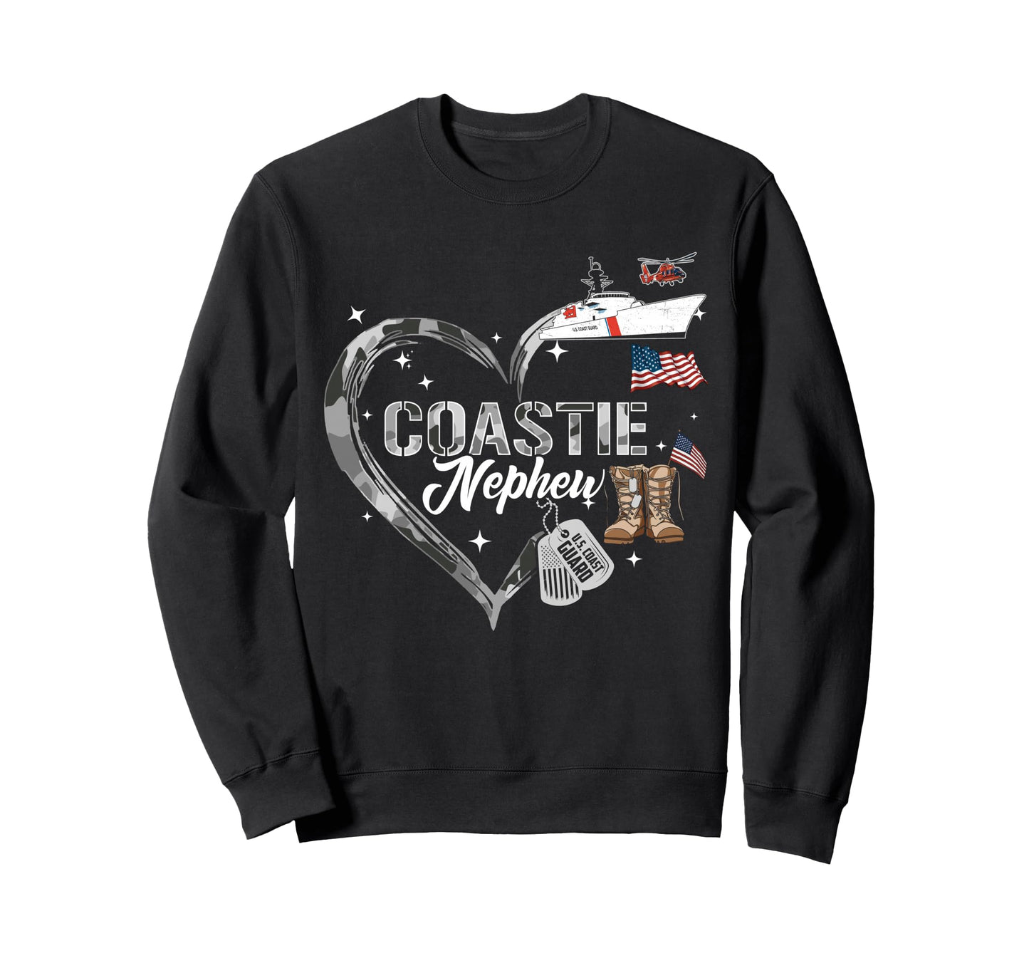 Proud Coastie Nephew Camo Heart Sweatshirt - Streetwear Style for Adults - T-Shirt, Sweatshirt, Hoodie