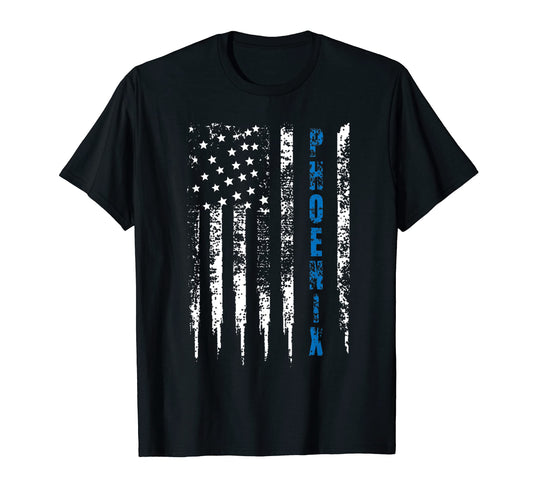 Blue Line Phoenix Distressed National T-Shirt - Trendy Graphic for Adults - T-Shirt, Sweatshirt, Hoodie