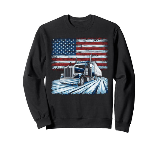 American Flag Trucker Dad Big Rig Sweatshirt - Casual Everyday Wear Unisex - T-Shirt, Sweatshirt, Hoodie