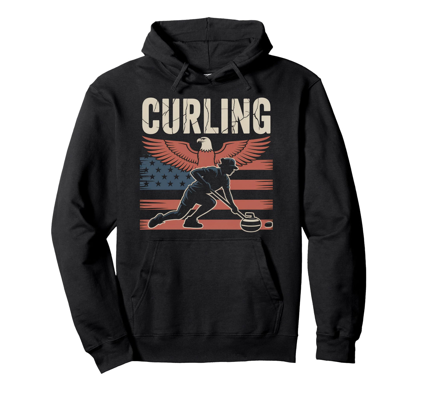 American Flag Curling Curler Sliding Hoodie - Minimalist Print for Adults - T-Shirt, Sweatshirt, Hoodie