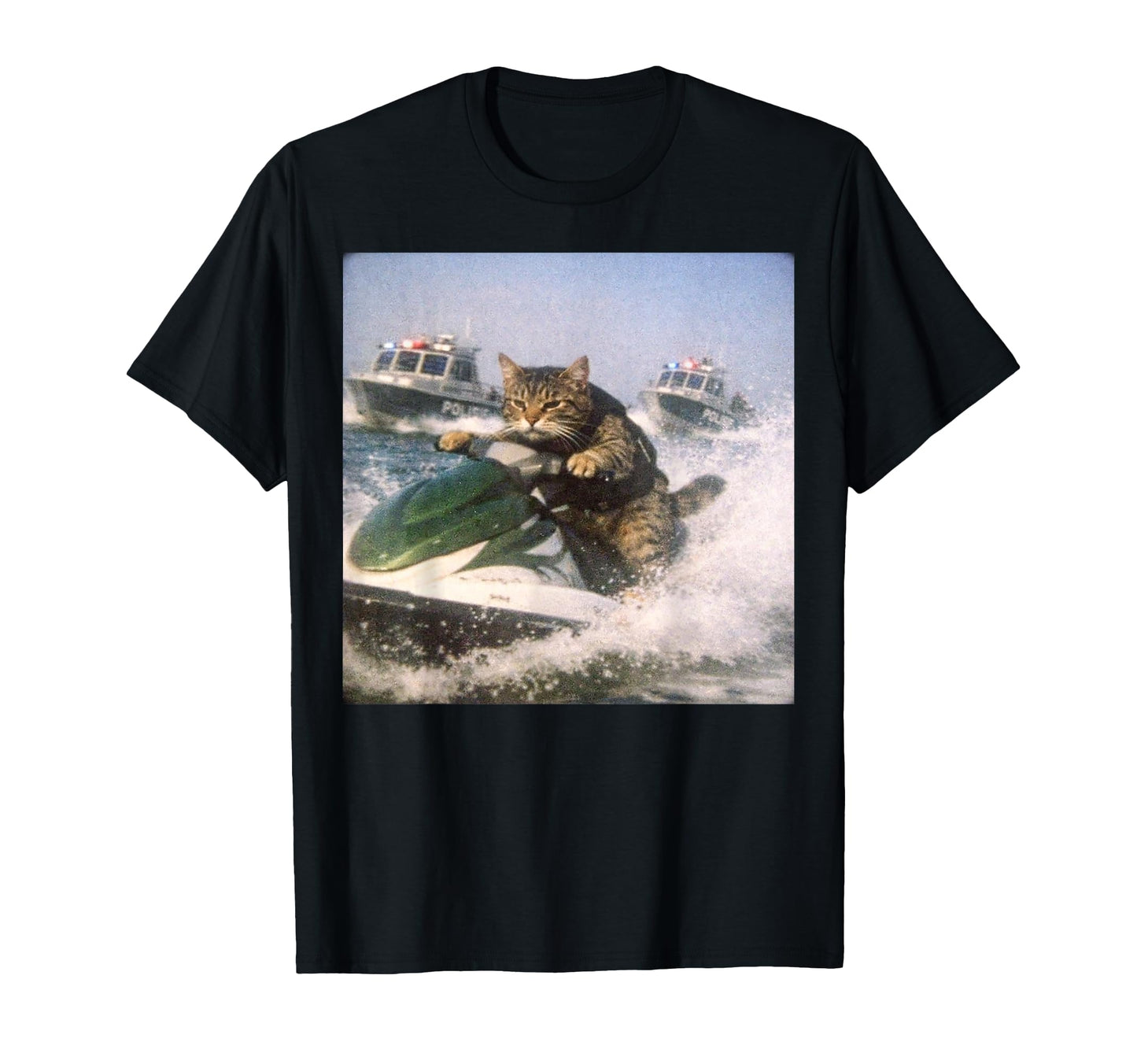 Cat Police Chase Meme Watercraft Cat T-Shirt - Unique Graphic Men Women - T-Shirt, Sweatshirt, Hoodie