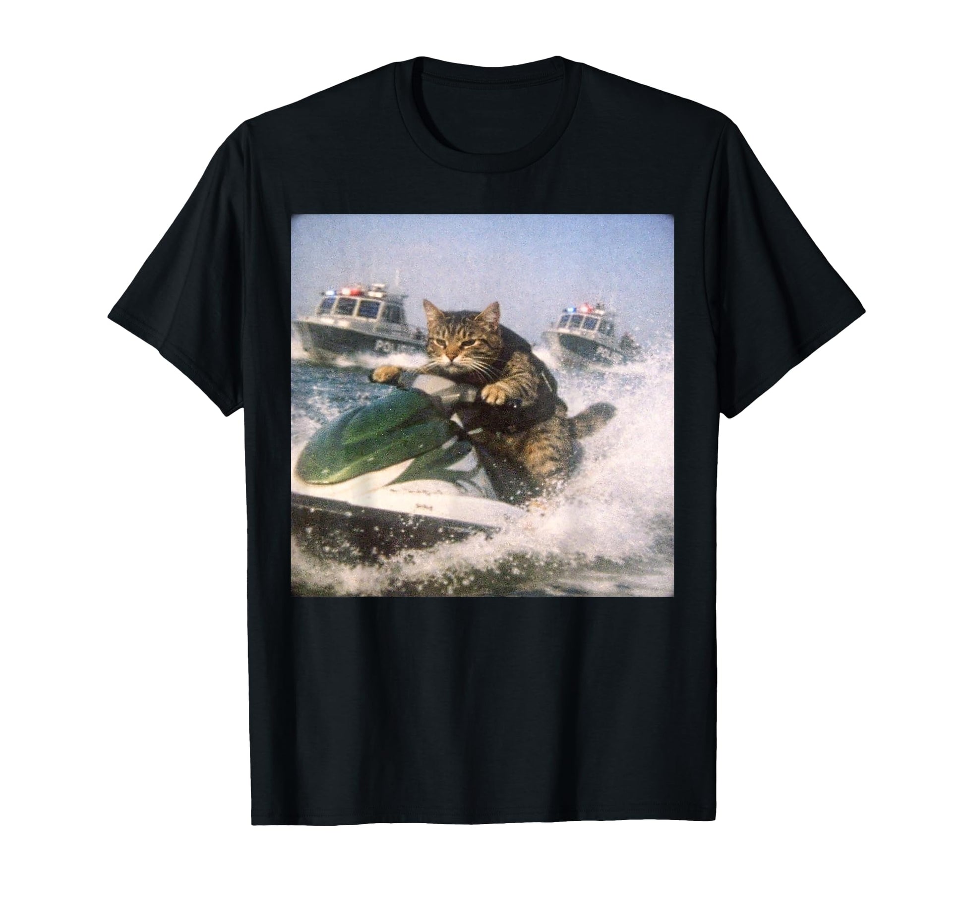 Cat Police Chase Meme Watercraft Cat T-Shirt - Unique Graphic Men Women - T-Shirt, Sweatshirt, Hoodie