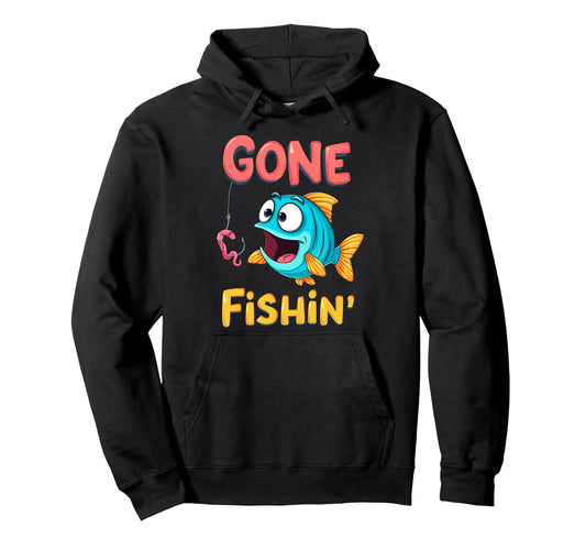 Bass Fisherman Gone Fishin Bass Hoodie - Novelty Apparel for Adults - T-Shirt, Sweatshirt, Hoodie