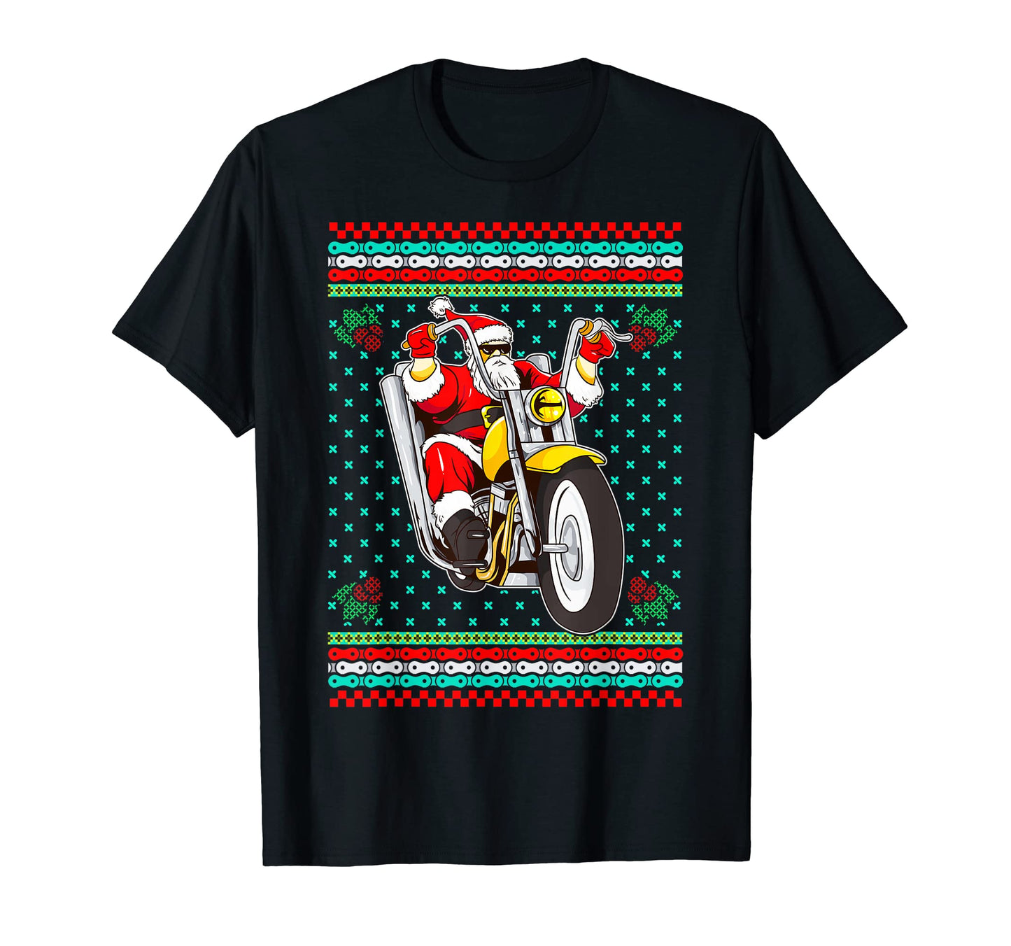 Ugly Santa Claus Biker Motorcycle Dad T-Shirt - Unique Graphic for Adults - T-Shirt, Sweatshirt, Hoodie