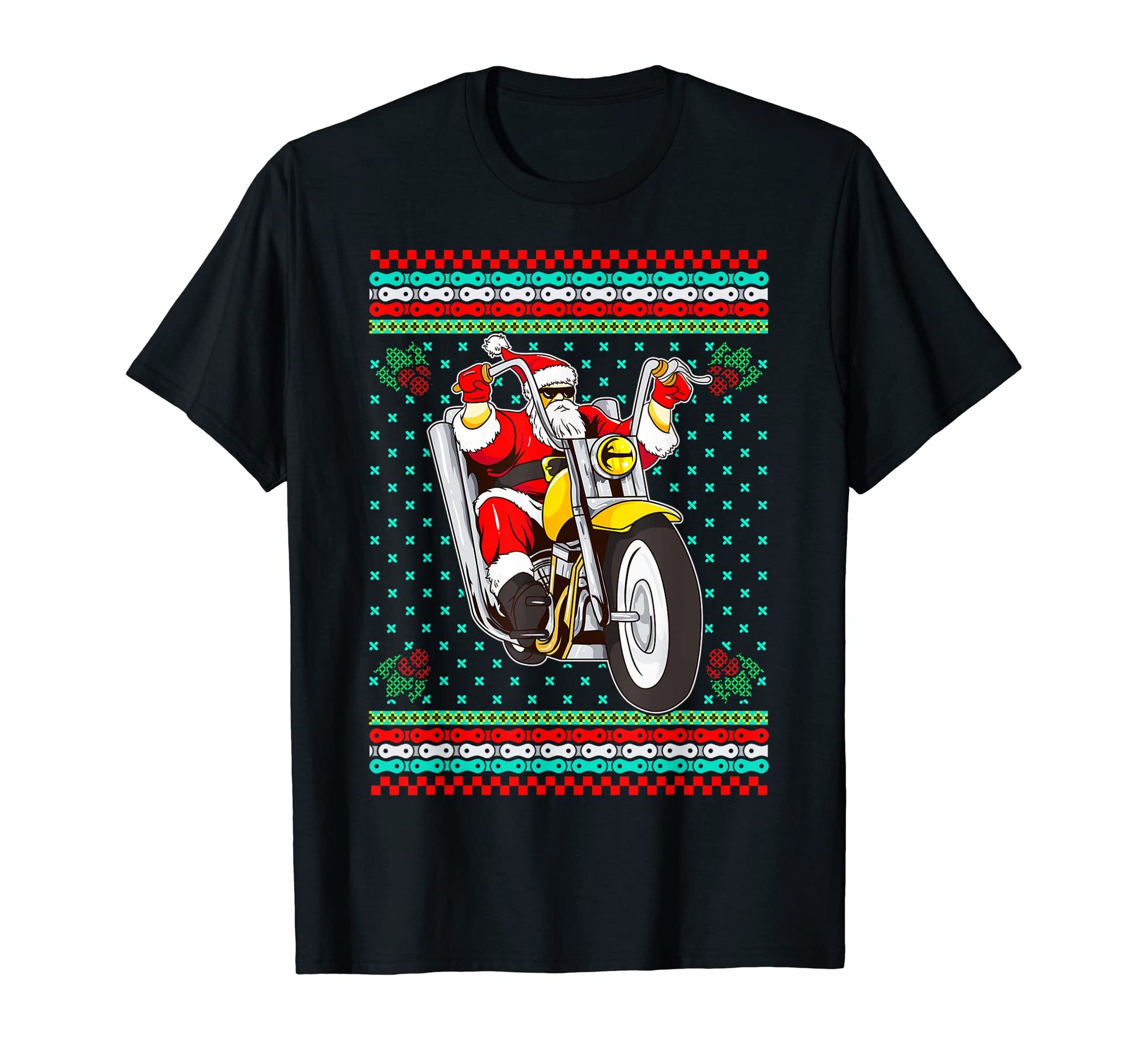 Ugly Santa Claus Biker Motorcycle Dad T-Shirt - Unique Graphic for Adults - T-Shirt, Sweatshirt, Hoodie