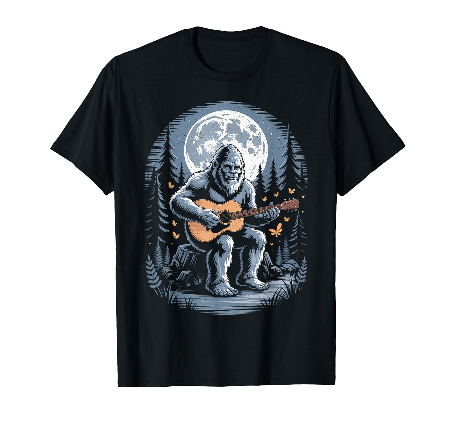 Bigfoot Playing Guitar Full Moon Funny T-Shirt - Trendy Graphic for Adults - T-Shirt, Sweatshirt, Hoodie