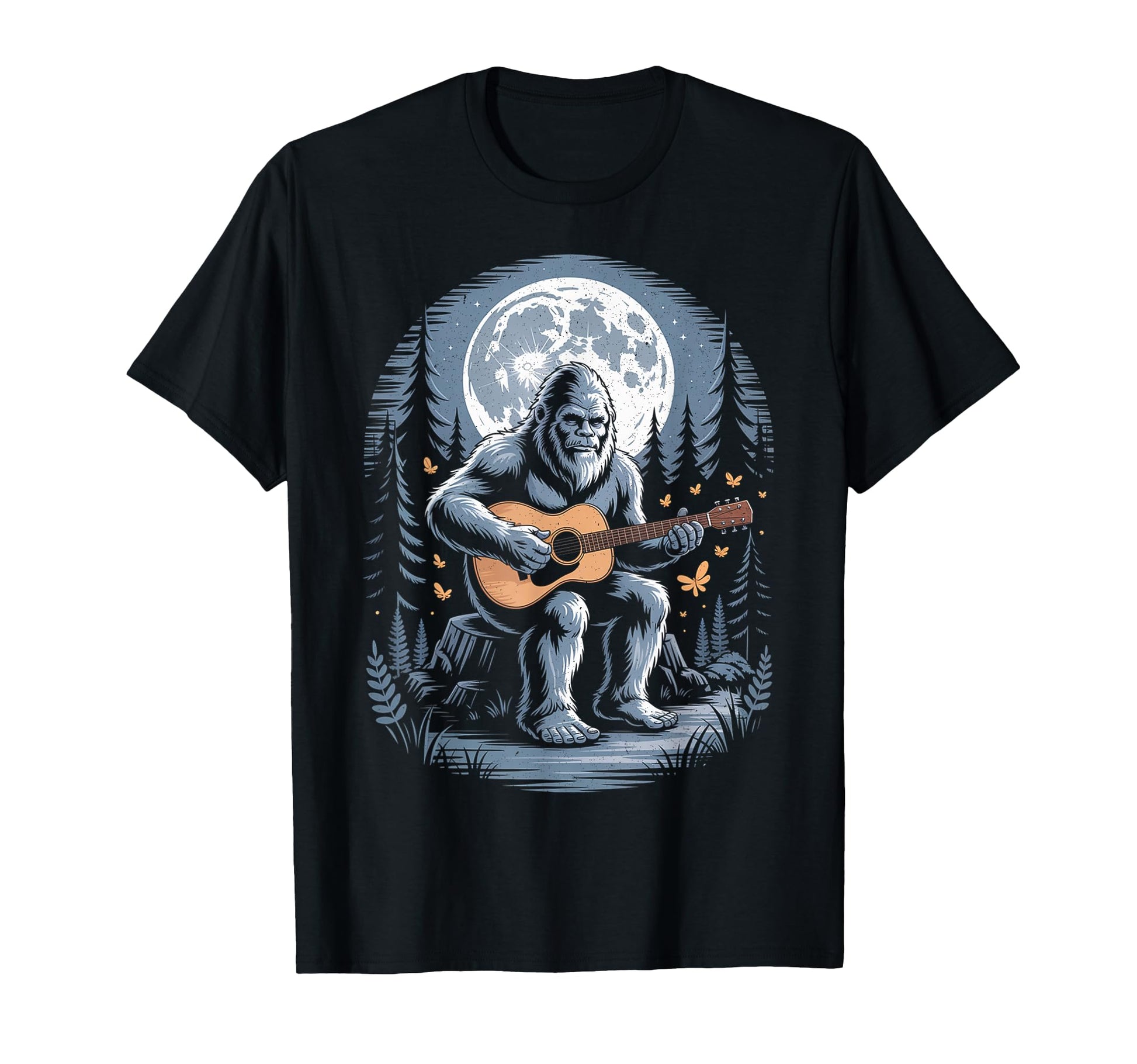 Bigfoot Playing Guitar Full Moon Funny T-Shirt - Trendy Graphic for Adults - T-Shirt, Sweatshirt, Hoodie