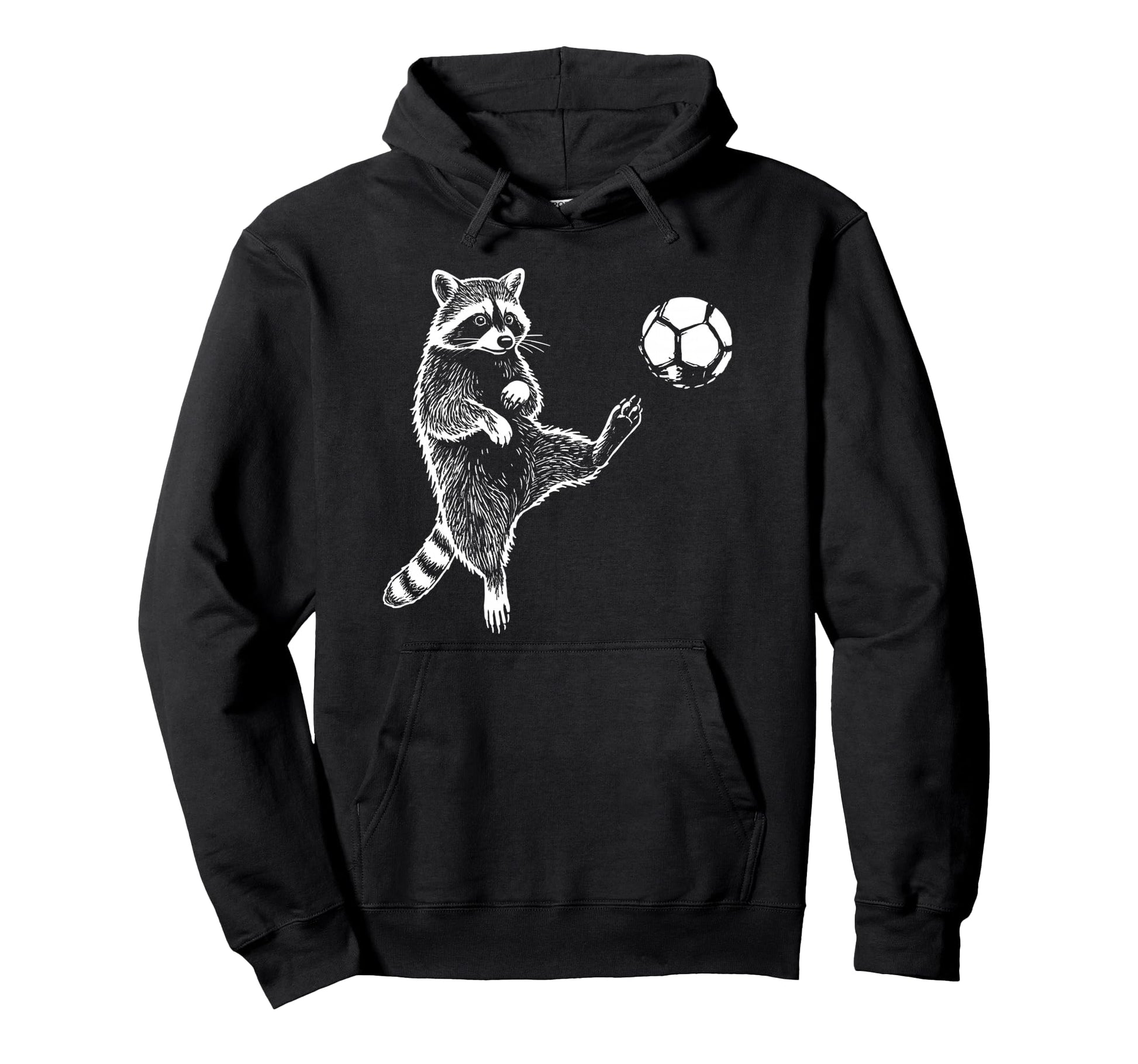 Funny Raccoon Soccer Balls Player Fan Hoodie - Novelty Apparel for Adults - T-Shirt, Sweatshirt, Hoodie