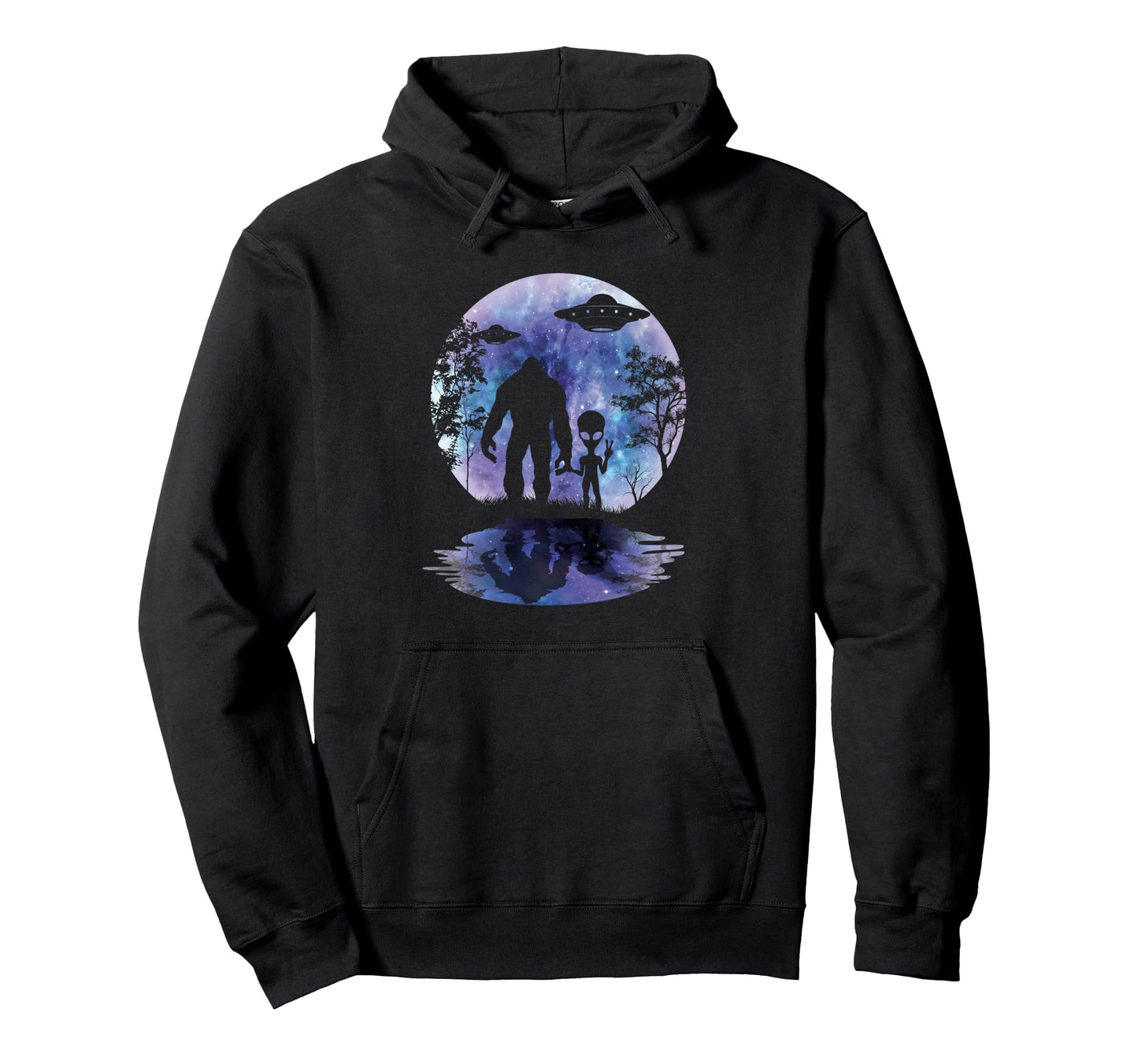 Alien Bigfoot Moon Sasquatch Ufo Hoodie - Graphic Print Unisex - T-Shirt, Sweatshirt, Hoodie
