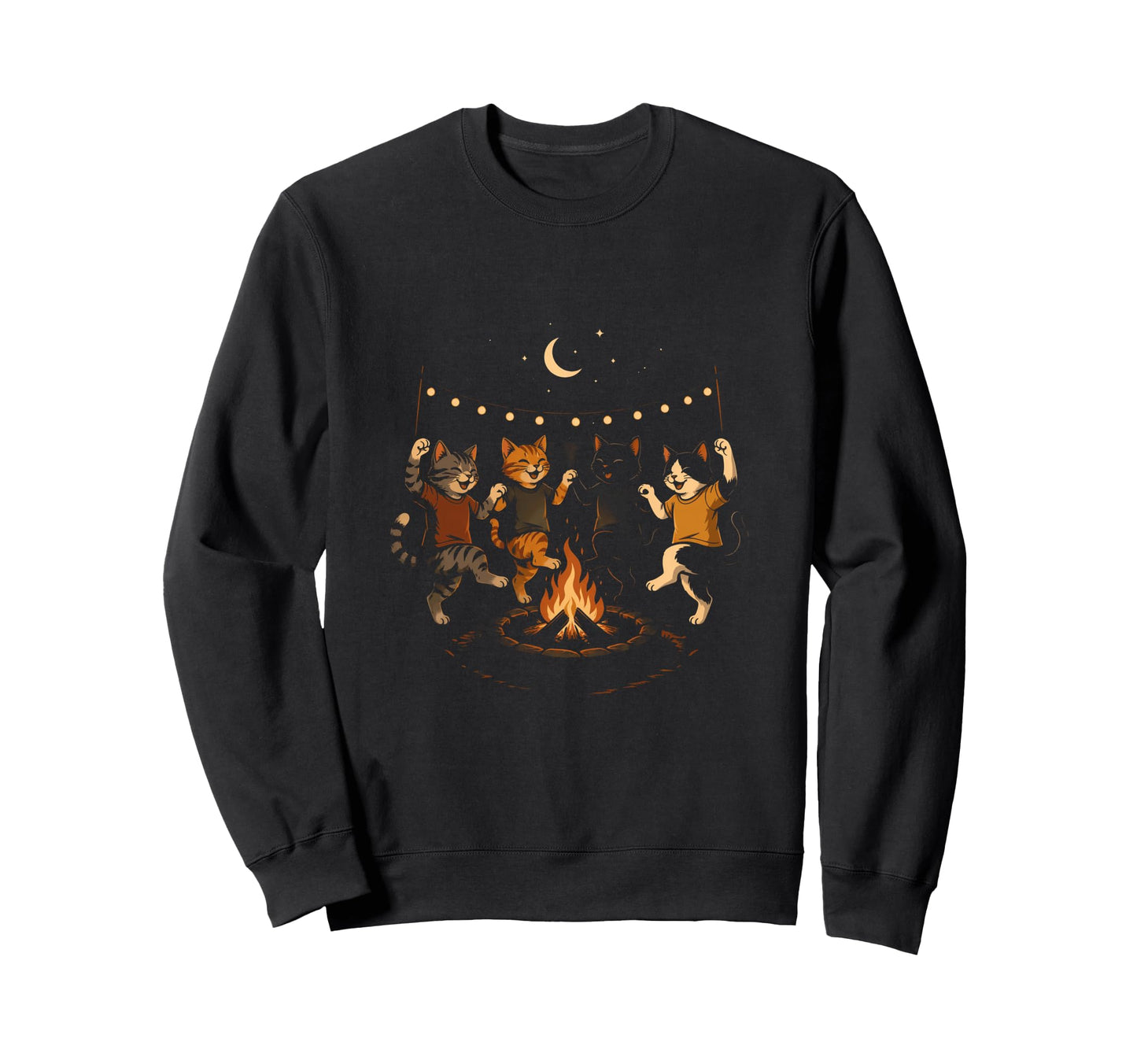 Funny Grooving Cats Campfire Night Cat Sweatshirt - Unique Graphic Unisex - T-Shirt, Sweatshirt, Hoodie