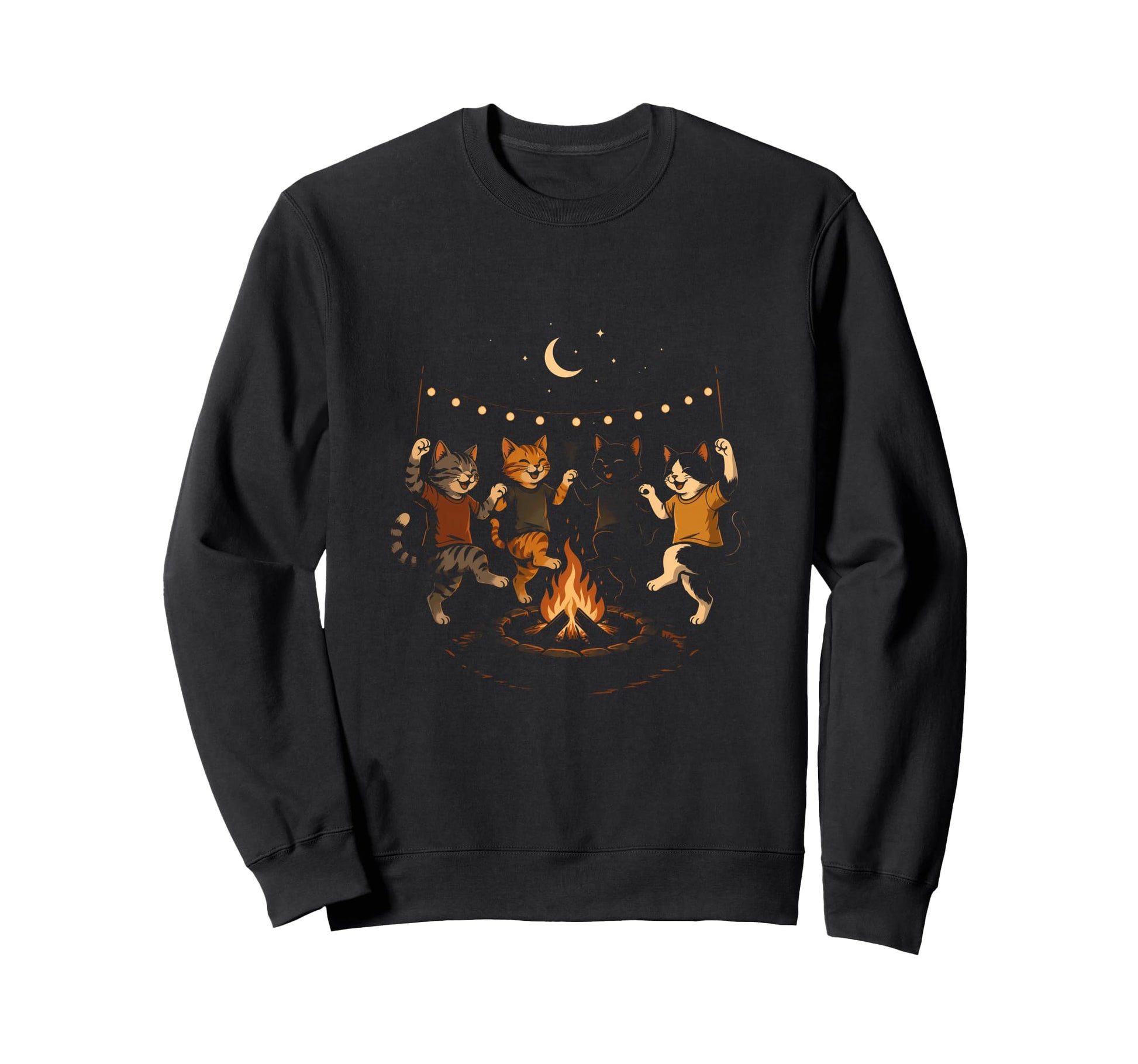 Funny Grooving Cats Campfire Night Cat Sweatshirt - Unique Graphic Unisex - T-Shirt, Sweatshirt, Hoodie