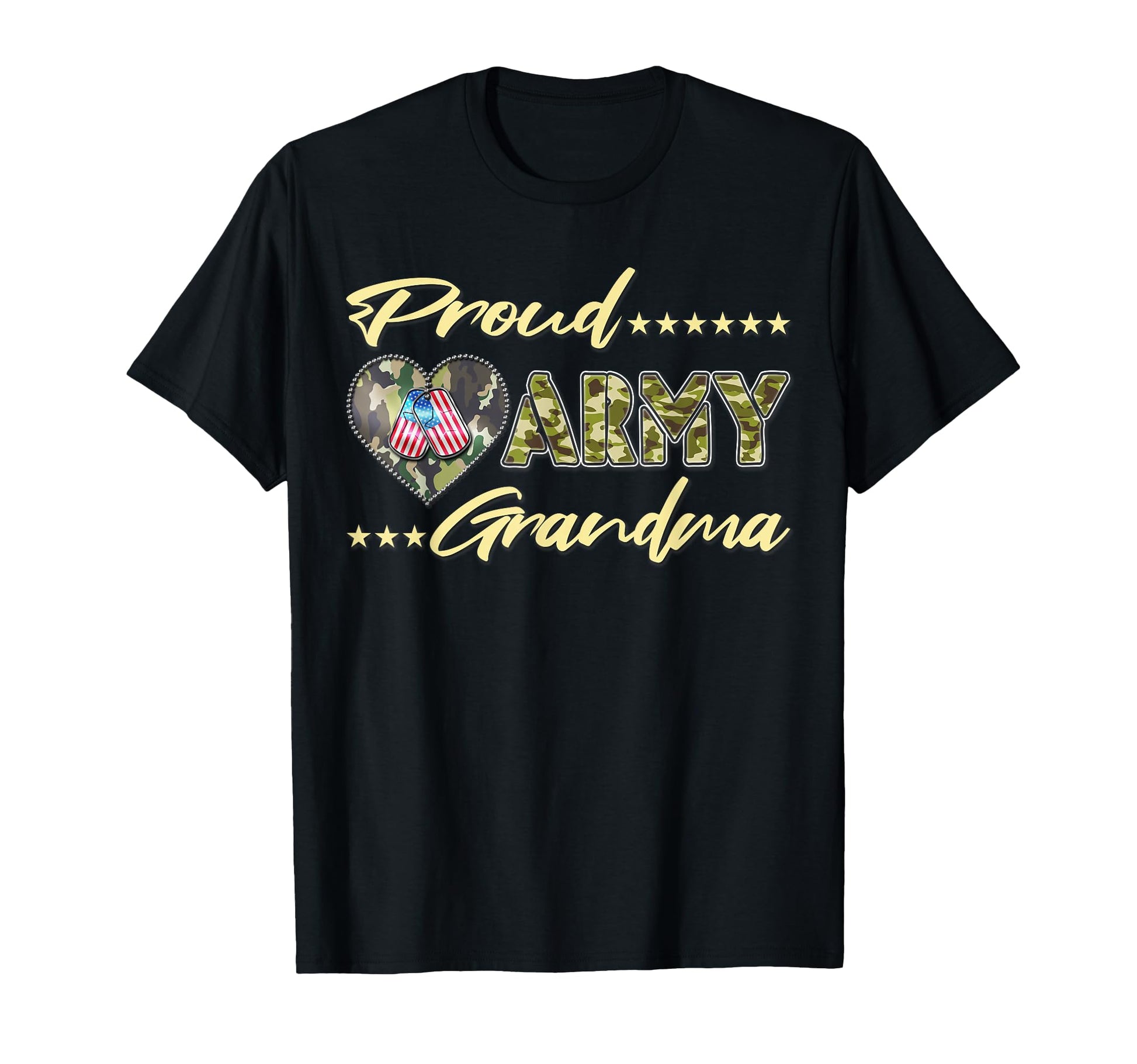 Proud Army Grandma Us Flag Dog Tag T-Shirt - Unique Graphic for Adults - T-Shirt, Sweatshirt, Hoodie