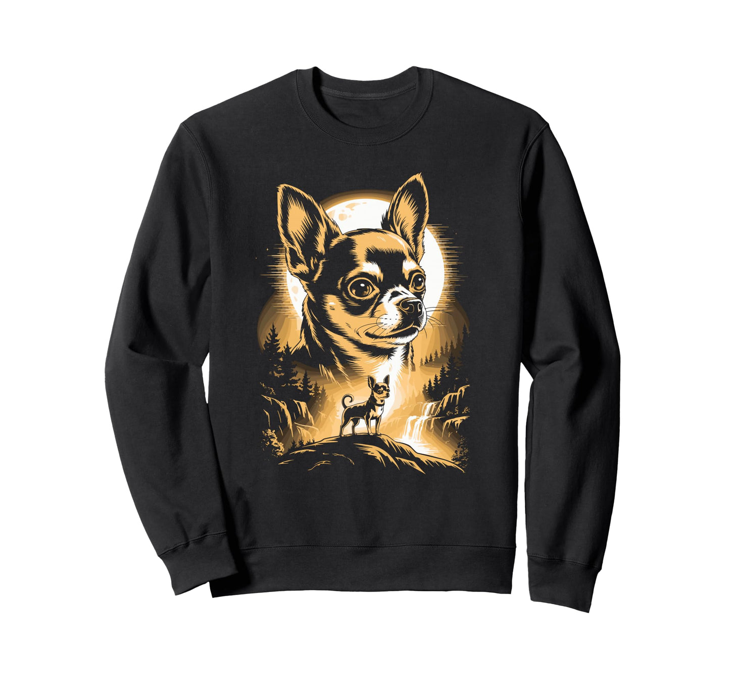 Chihuahua Moon Forest Waterfall Sweatshirt - Unique Graphic for Adults - T-Shirt, Sweatshirt, Hoodie