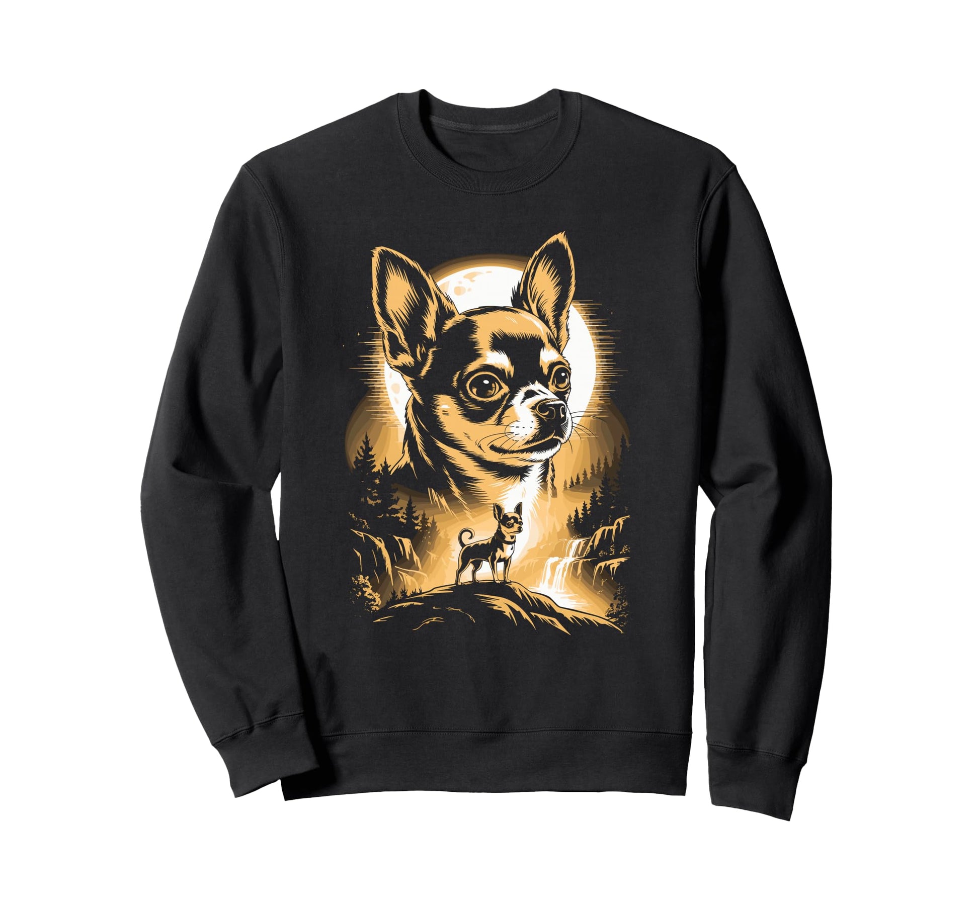 Chihuahua Moon Forest Waterfall Sweatshirt - Unique Graphic for Adults - T-Shirt, Sweatshirt, Hoodie