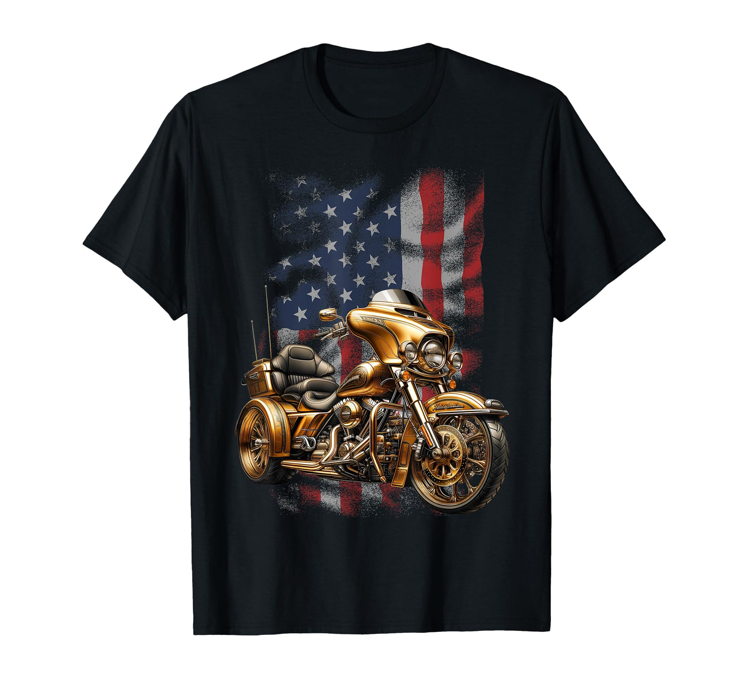 Motorcycle Trike American Flag 3 Wheels T-Shirt - Custom Art Print Unisex - T-Shirt, Sweatshirt, Hoodie