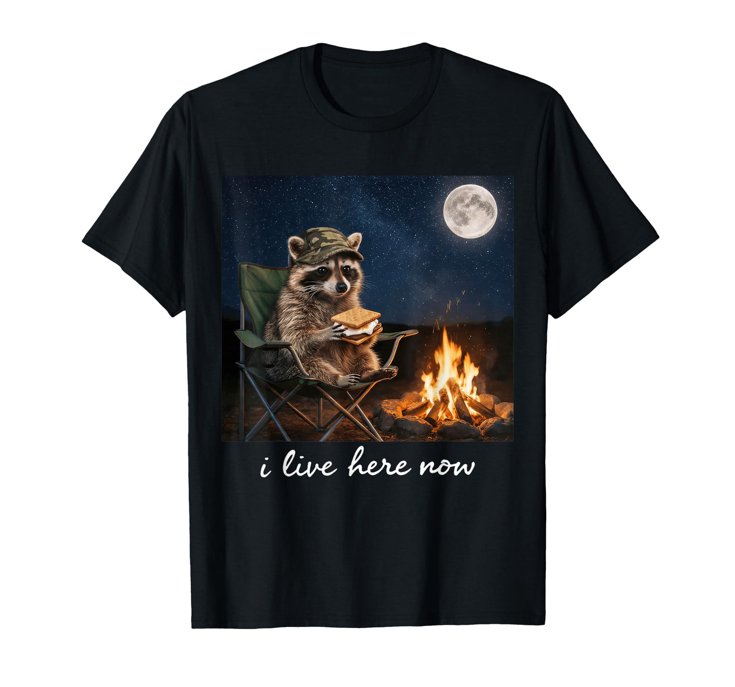 Raccoon Camping Campfire Moon Night T-Shirt - Aesthetic Graphic for Adults - T-Shirt, Sweatshirt, Hoodie