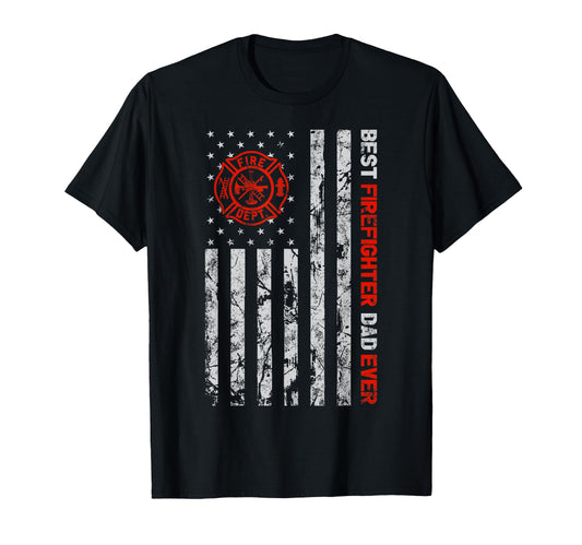 Best Firefighter Dad Ever American Flag T-Shirt - Custom Art Print Unisex - T-Shirt, Sweatshirt, Hoodie