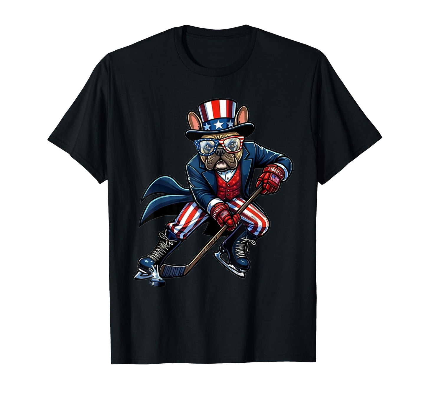 Patriotic French Bulldog Hockey T-Shirt - Novelty Apparel for Adults - T-Shirt, Sweatshirt, Hoodie