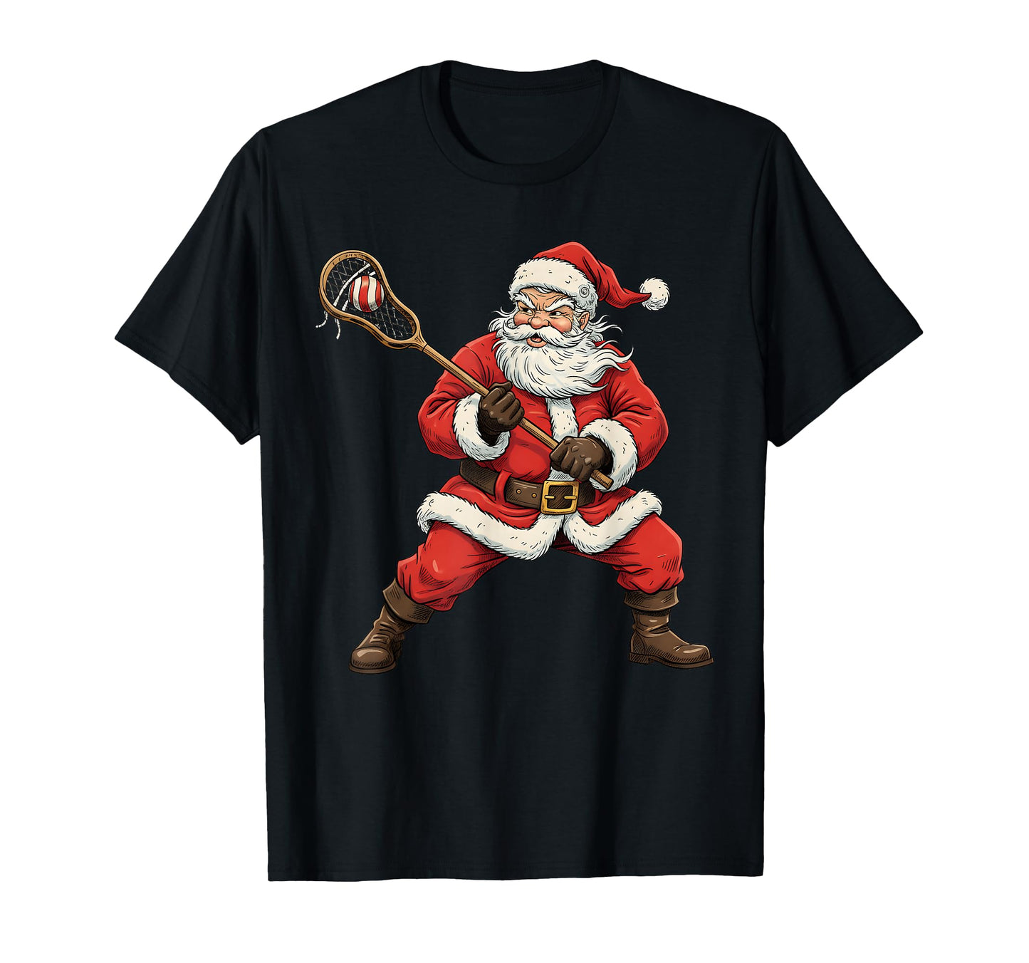 Santa Playing Lacrosse Lax Player Sport T-Shirt - Graphic Print Men Women - T-Shirt, Sweatshirt, Hoodie