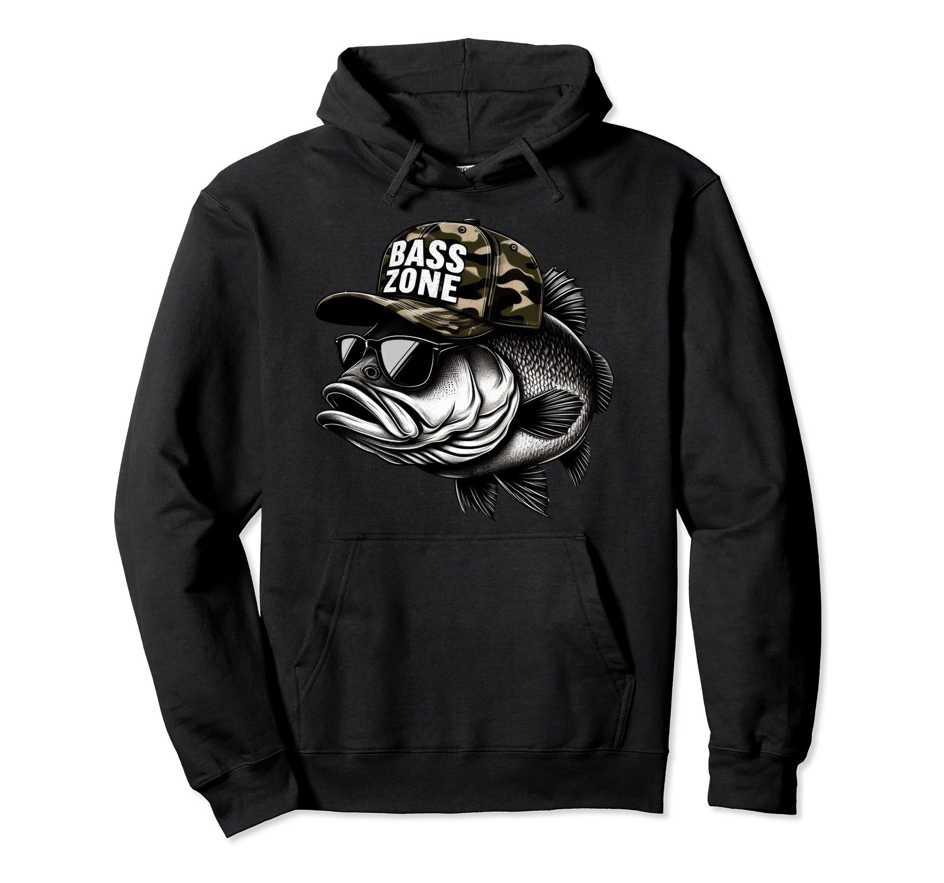 Camo Bass Fish Zone Dad Papa Trucker Hat Hoodie - Aesthetic Graphic Unisex - T-Shirt, Sweatshirt, Hoodie