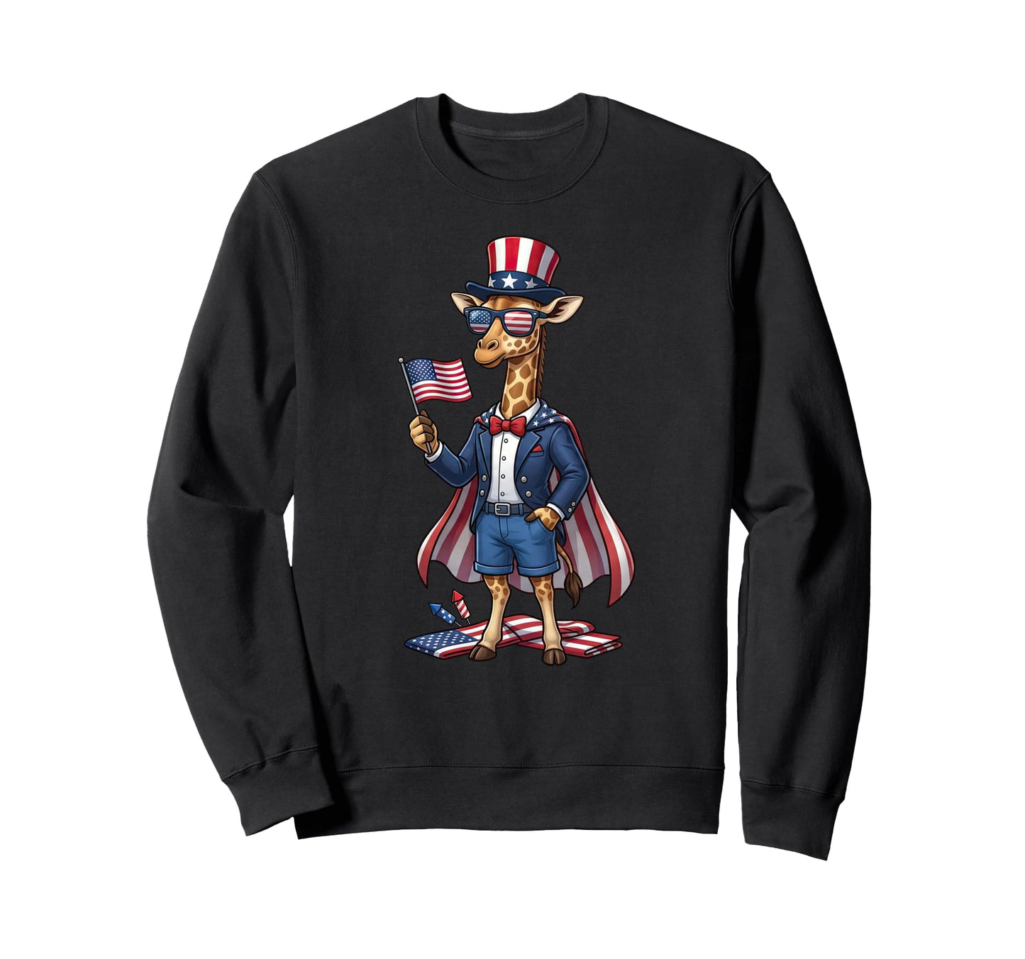 Funny Giraffe American Usa Flag Sweatshirt - Fun Novelty Design Unisex - T-Shirt, Sweatshirt, Hoodie