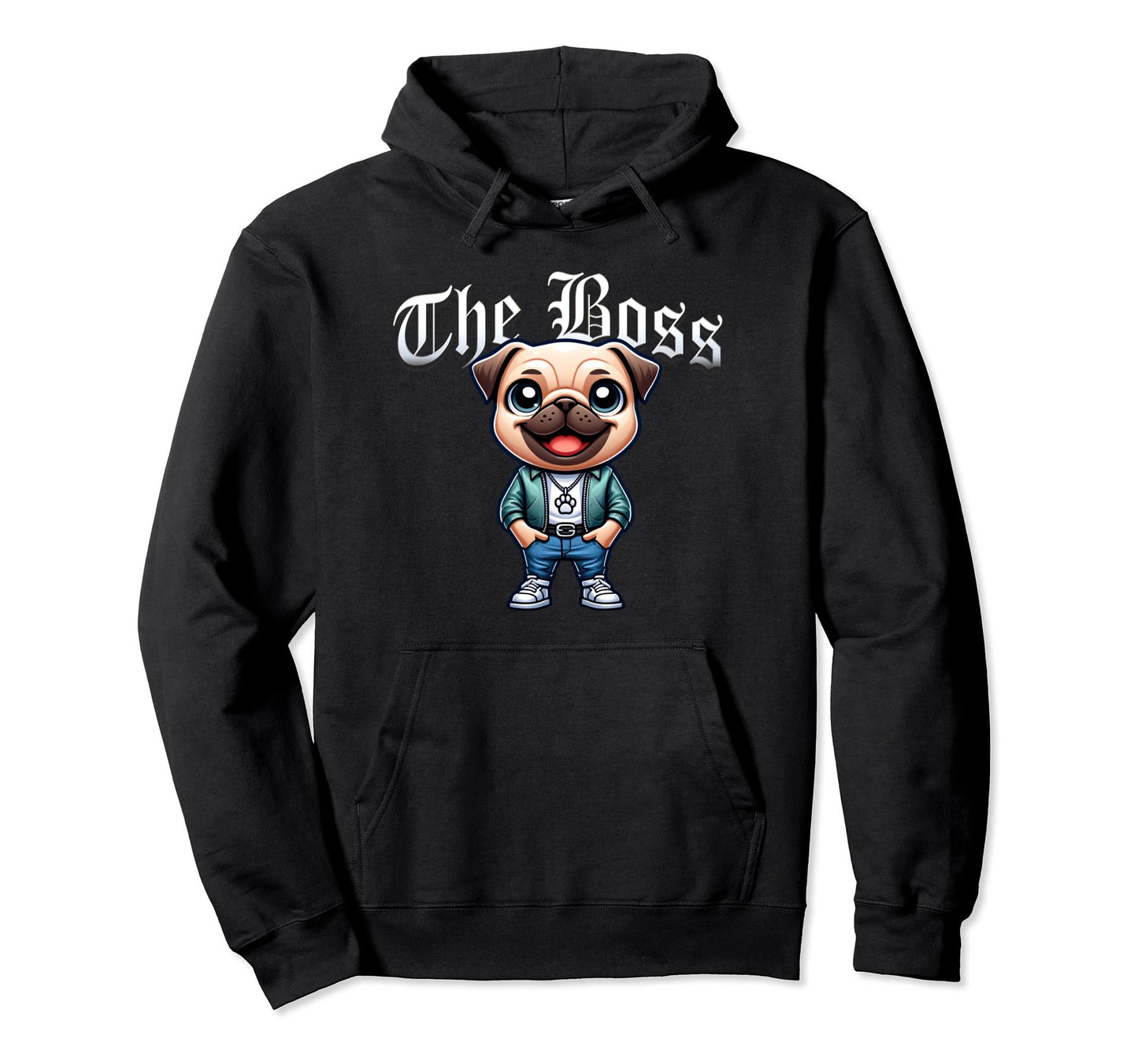 Pug Dog Boss Jacket Outfit Dog Mom Dad Hoodie - Novelty Apparel for Adults - T-Shirt, Sweatshirt, Hoodie