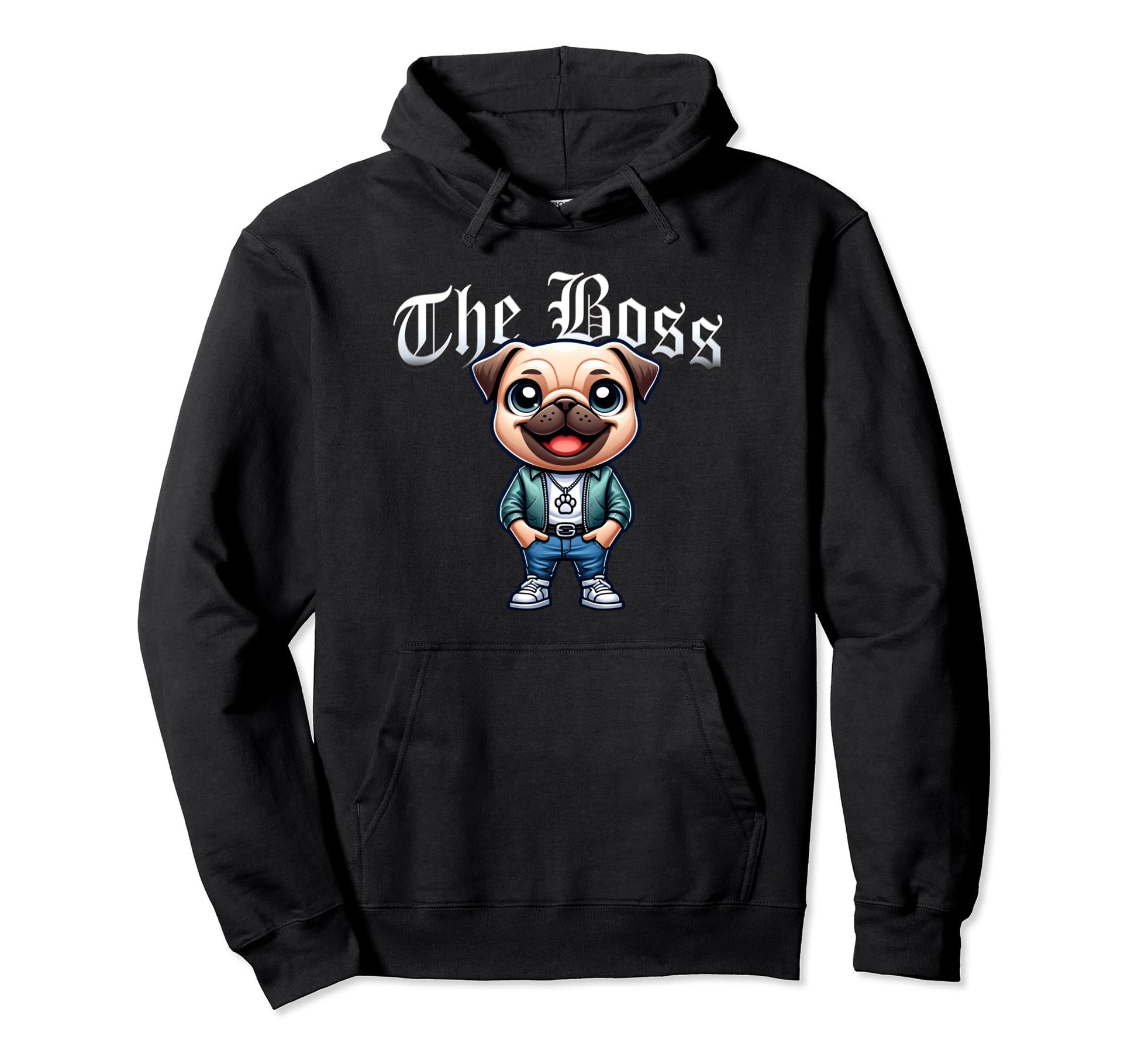 Pug Dog Boss Jacket Outfit Dog Mom Dad Hoodie - Novelty Apparel for Adults - T-Shirt, Sweatshirt, Hoodie