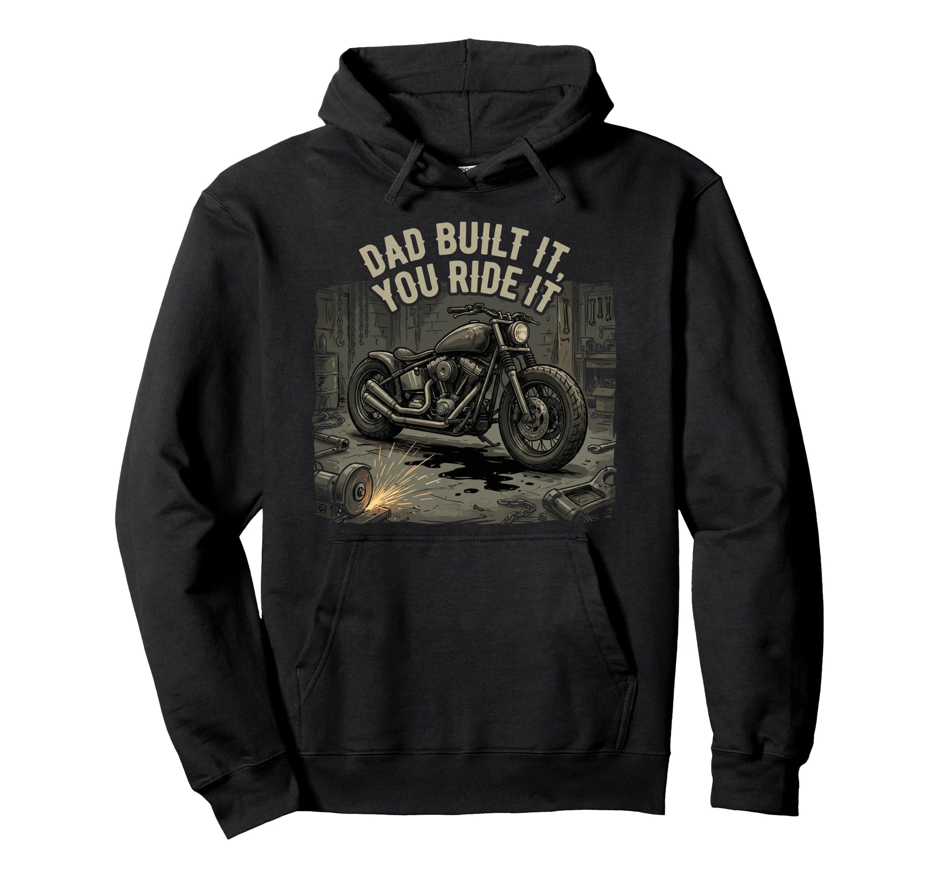 Garage Motorcycle Papa Rider Biker Dad Hoodie - Graphic Print for Adults - T-Shirt, Sweatshirt, Hoodie