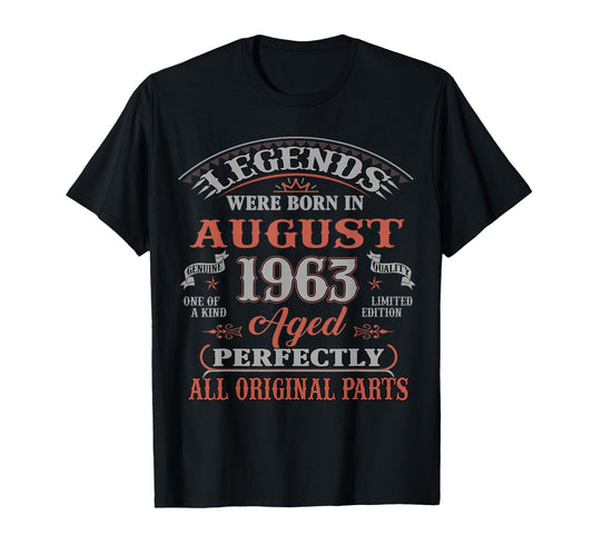 63Rd Birthday Gift Legends Born August T-Shirt - Aesthetic Graphic Unisex - T-Shirt, Sweatshirt, Hoodie