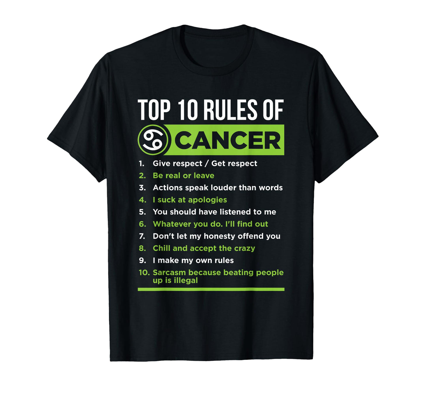 10 Rules Cancer Zodiac Facts Features T-Shirt - Graphic Print for Adults - T-Shirt, Sweatshirt, Hoodie