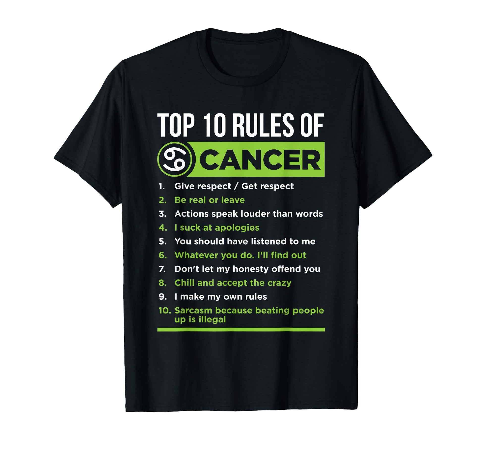 10 Rules Cancer Zodiac Facts Features T-Shirt - Graphic Print for Adults - T-Shirt, Sweatshirt, Hoodie