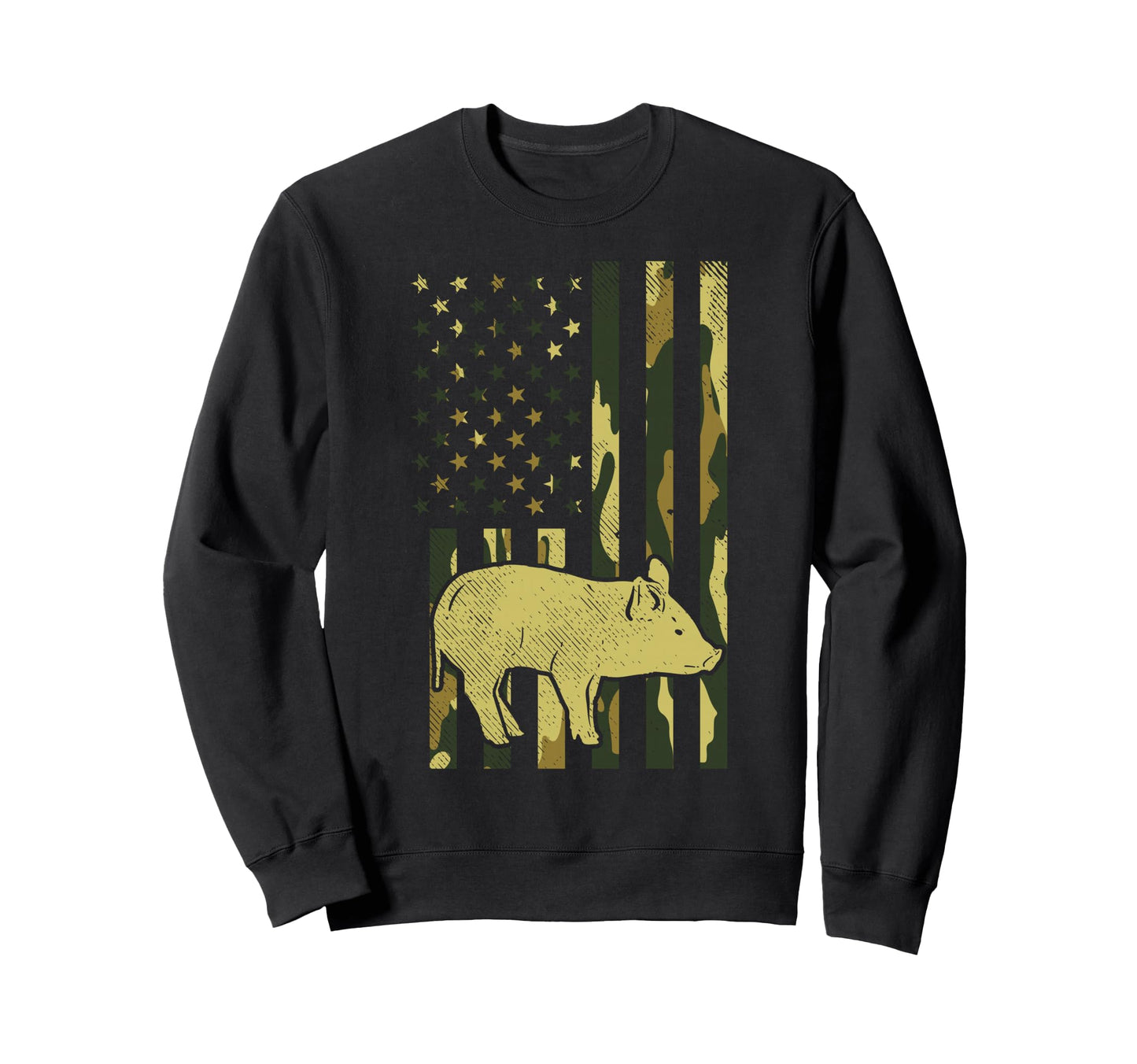 Camo Us Flag Pig Military Farm Sweatshirt - Fun Novelty Design Men Women - T-Shirt, Sweatshirt, Hoodie