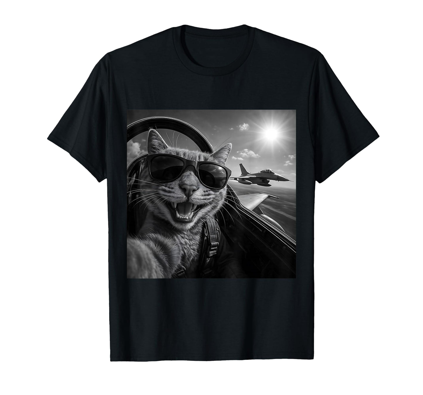 Cat Selfie Jet Plane Funny Cat T-Shirt - Fun Novelty Design for Adults - T-Shirt, Sweatshirt, Hoodie