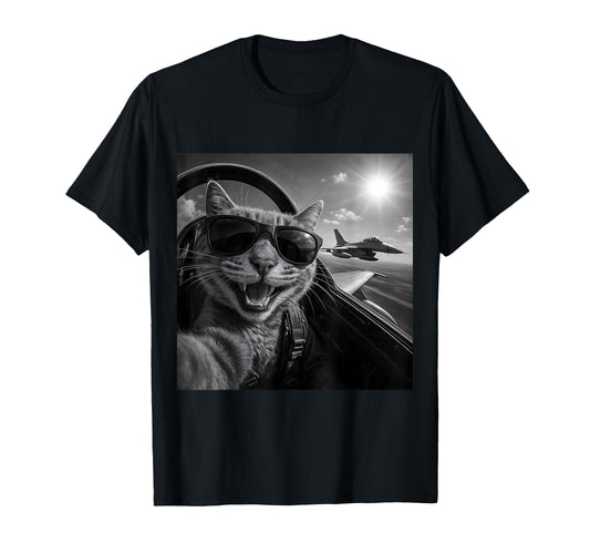 Cat Selfie Jet Plane Funny Cat T-Shirt - Fun Novelty Design for Adults - T-Shirt, Sweatshirt, Hoodie