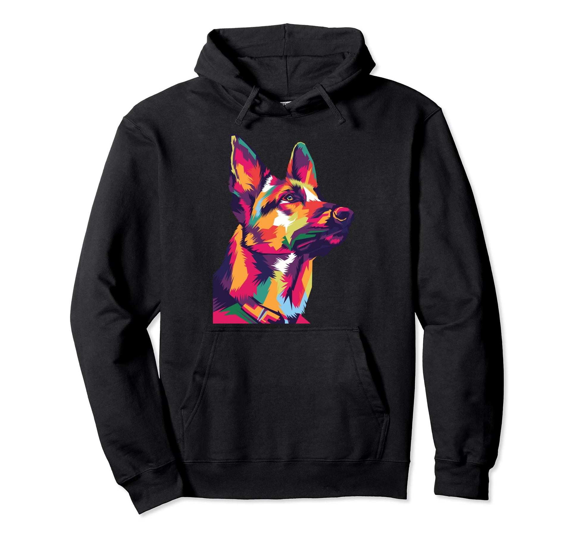 Colorful German Shepherd Head Dog Hoodie - Fun Novelty Design Men Women - T-Shirt, Sweatshirt, Hoodie