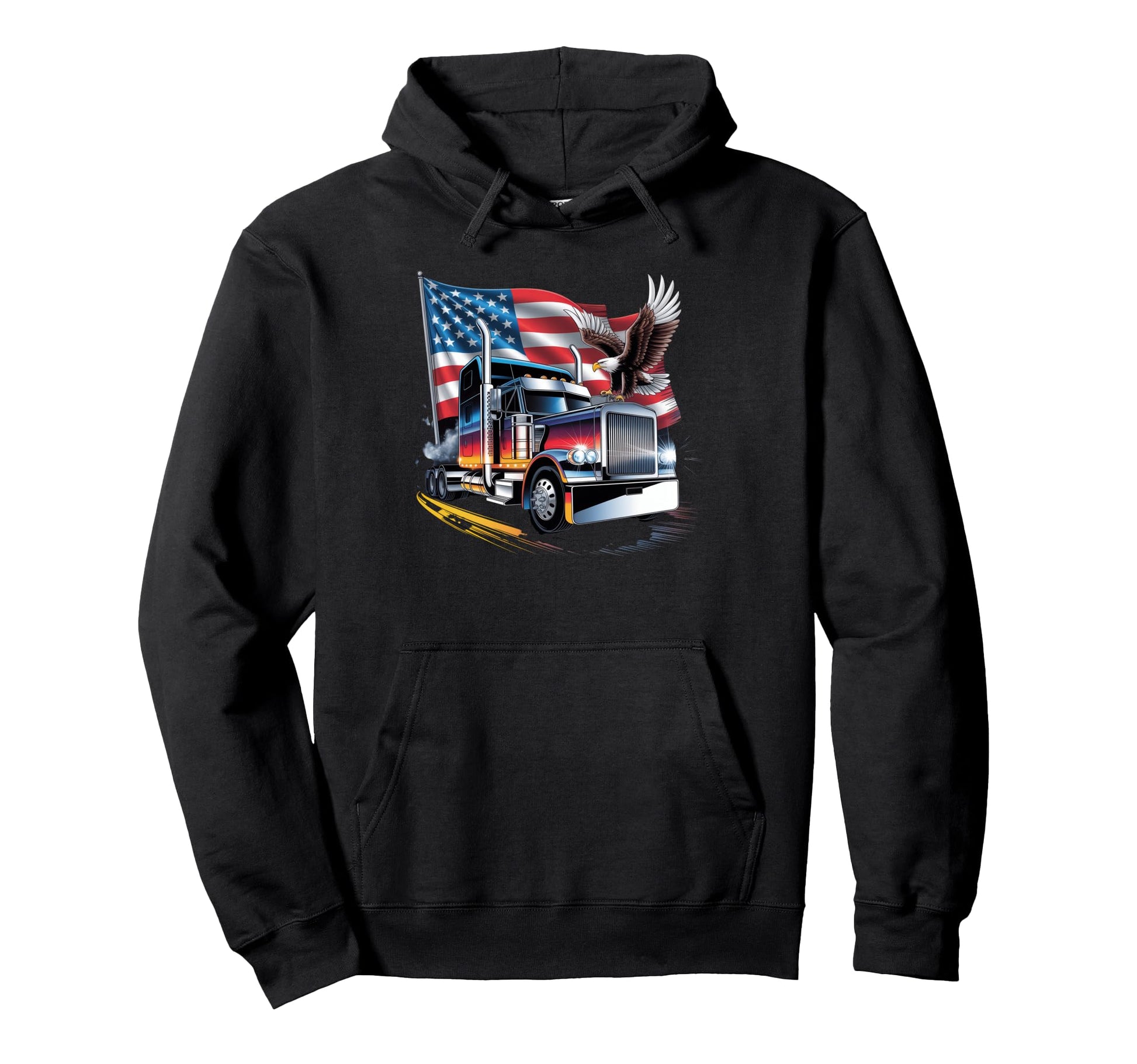 American Flag Trucker Dad Big Rig Hoodie - Aesthetic Graphic Unisex - T-Shirt, Sweatshirt, Hoodie
