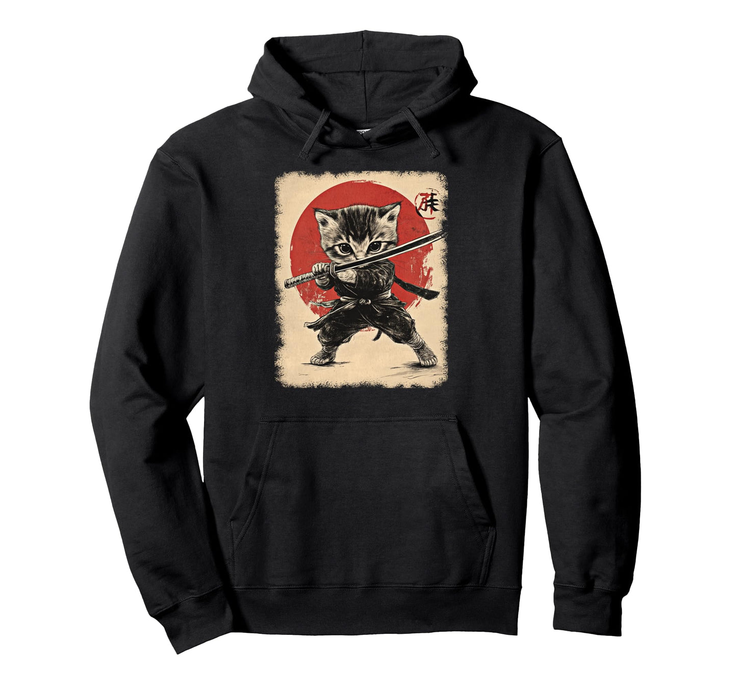 Japanese Samurai Kitten Kawaii Ninja Hoodie - Streetwear Style Men Women - T-Shirt, Sweatshirt, Hoodie