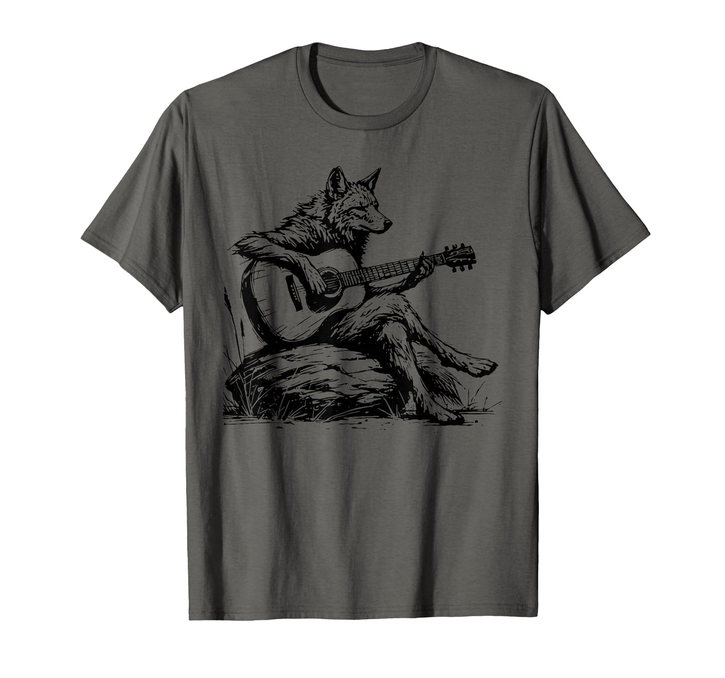 Coyote Playing Guitar Wild Animal T-Shirt - Minimalist Print Unisex - T-Shirt, Sweatshirt, Hoodie